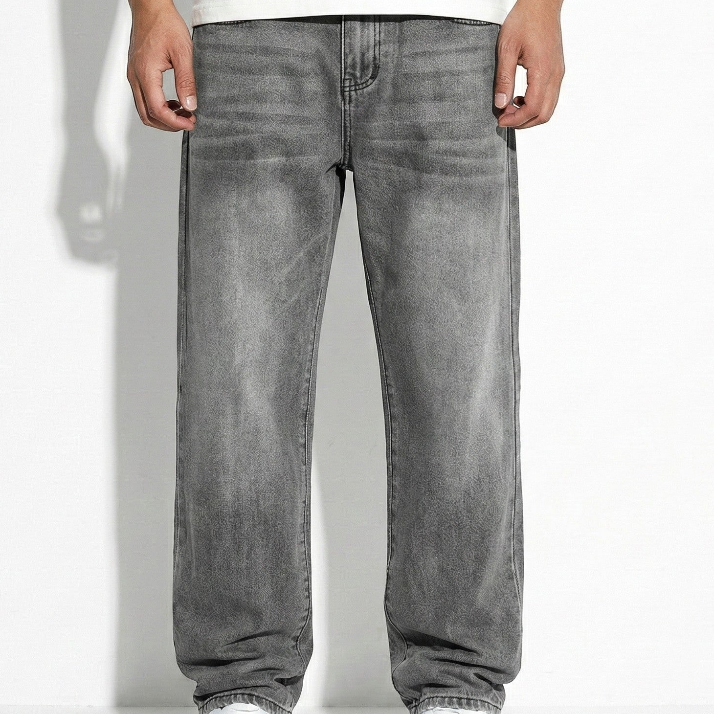 Timothy - Men's Washed Denim Trousers with Classic Straight Fit