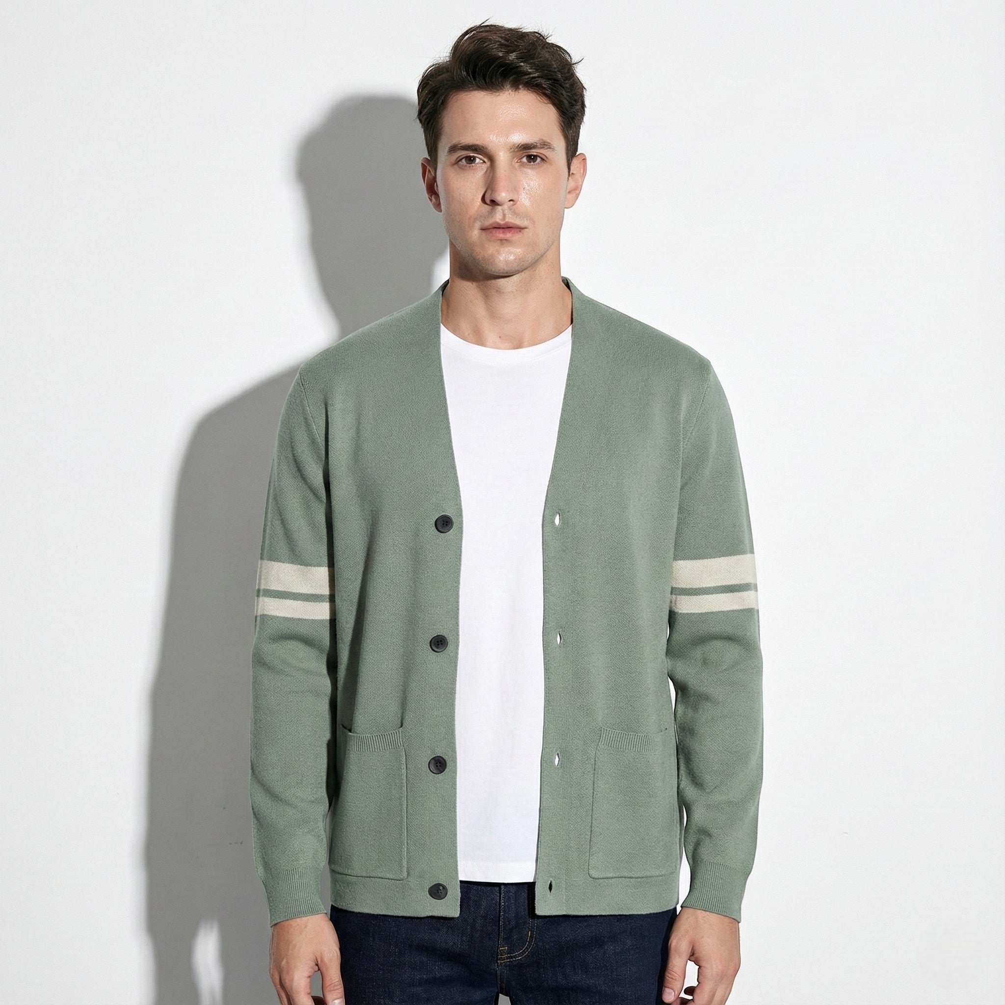 Men's Button-Front Knit Cardigan with Front Pockets