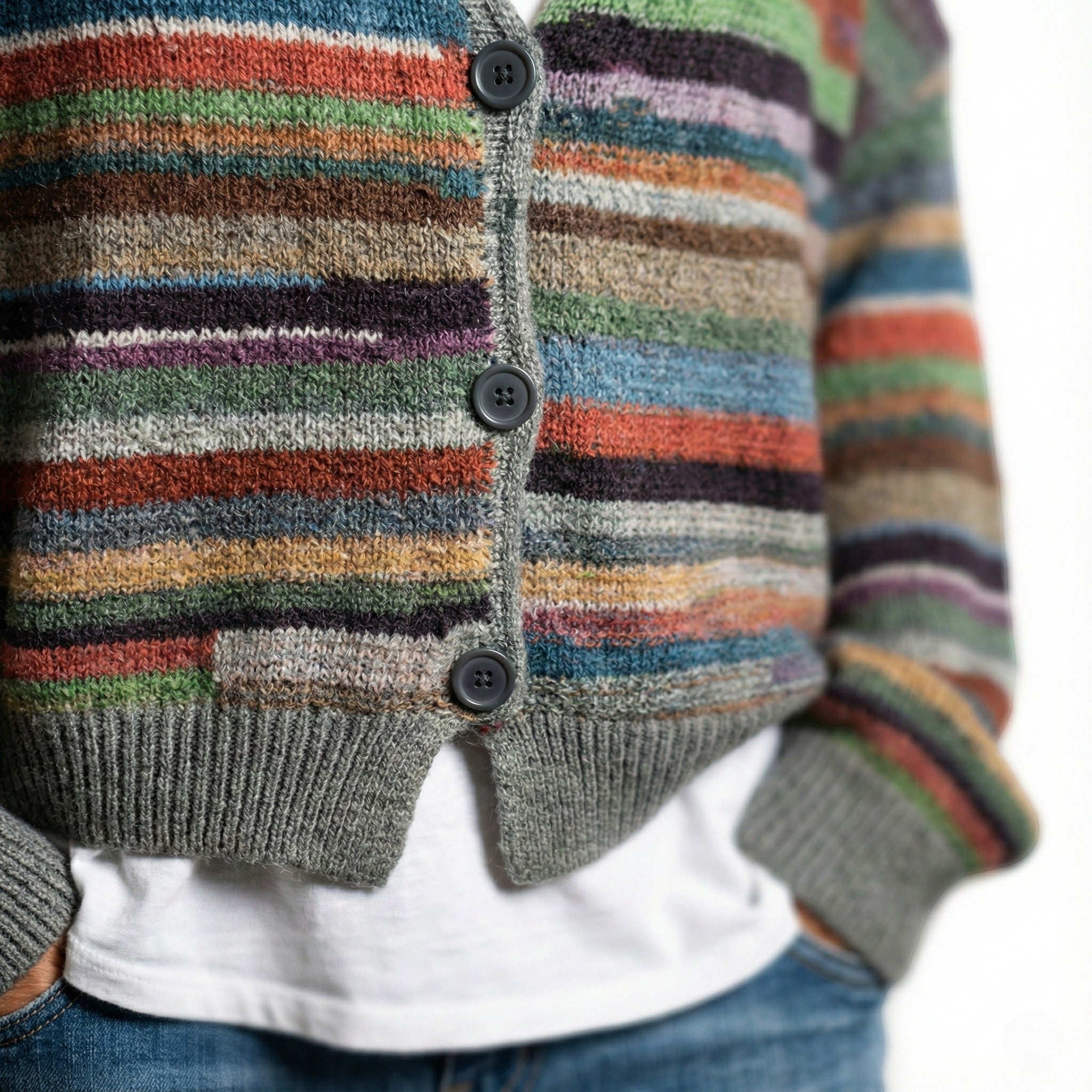 Women’s Multi-Color Striped Cardigan with Button Front