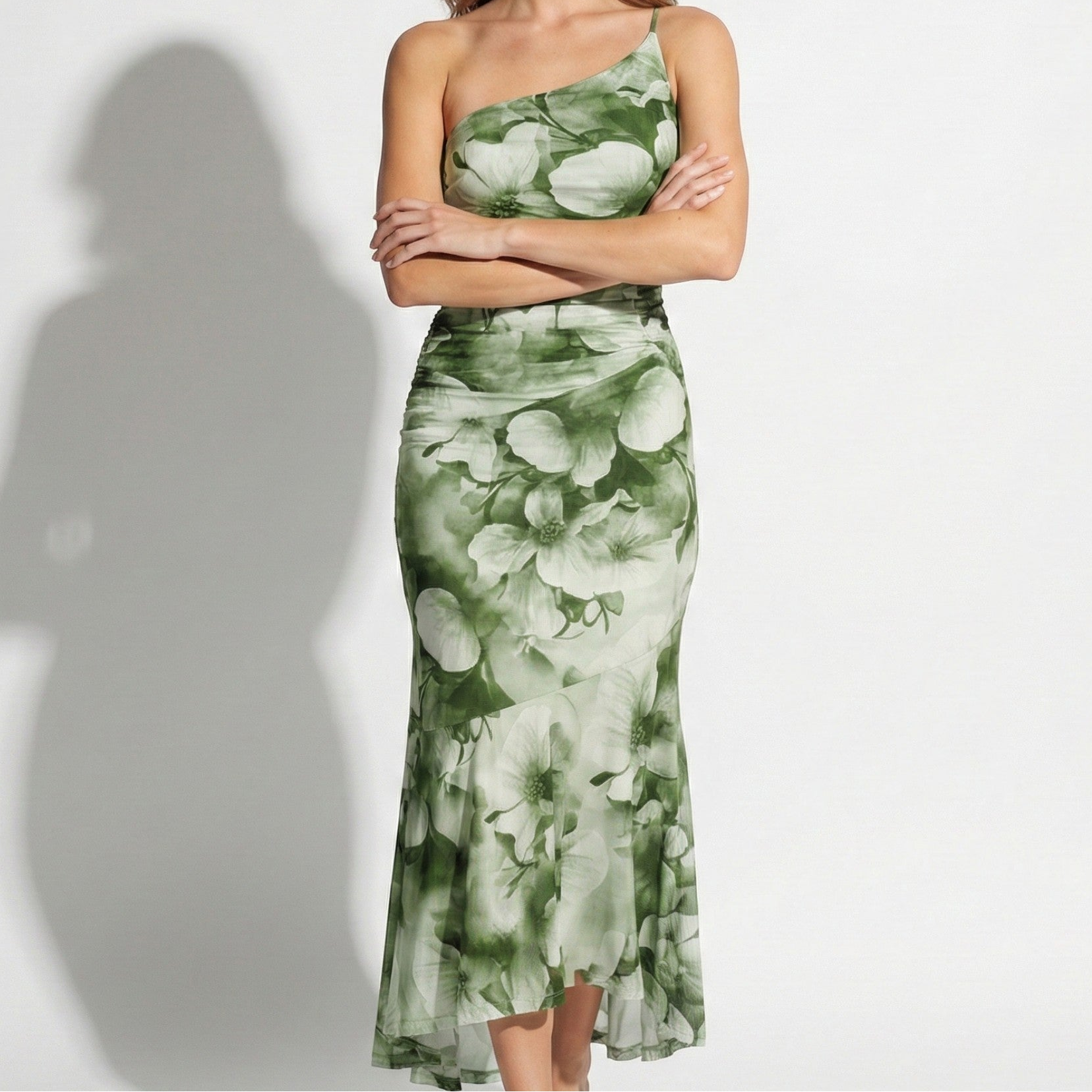 Amelia - Women's Floral Maxi Dress with One Shoulder Design