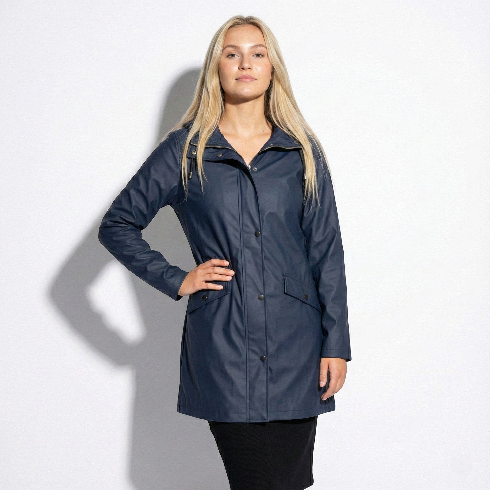 Women's Mid-Length Water-repellent Jacket with Drawstring Hood