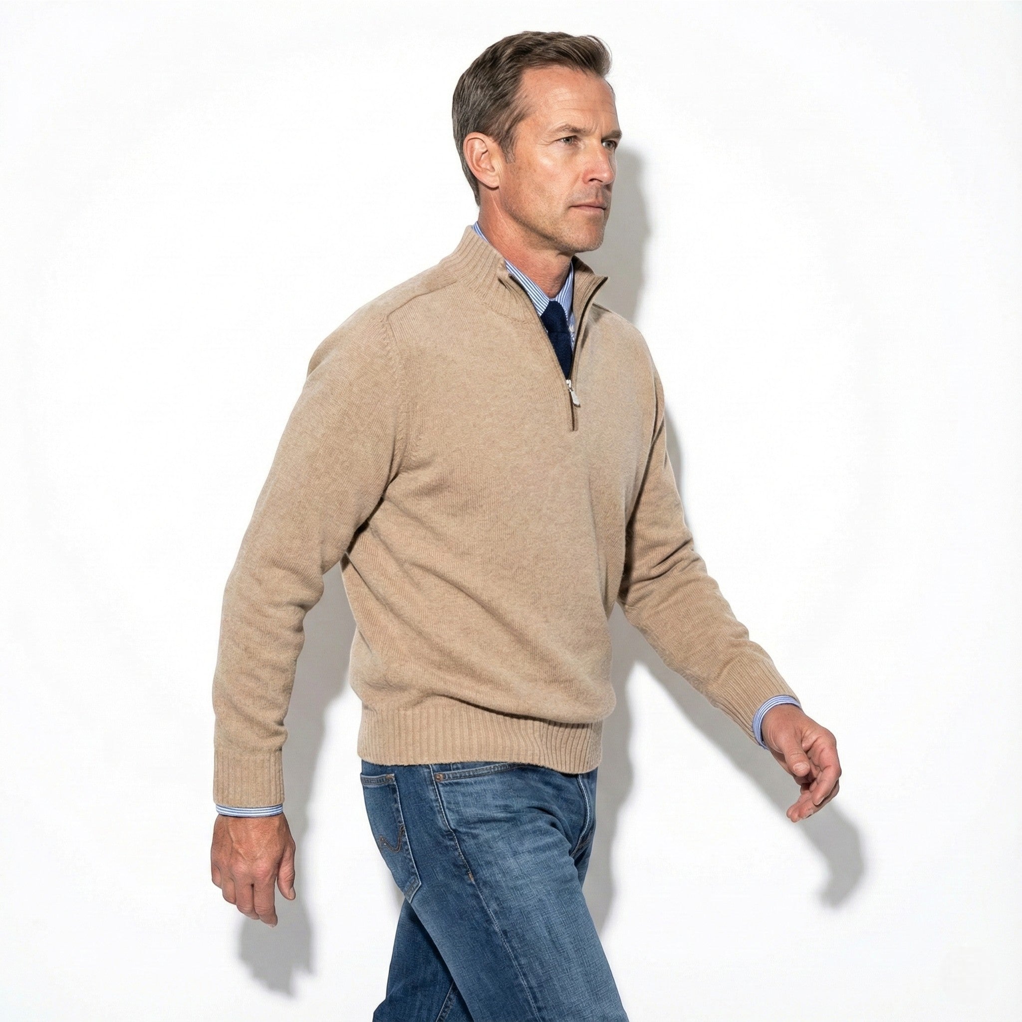 Men’s Quarter-Zip Sweater with Mock Neck and Ribbed Cuffs