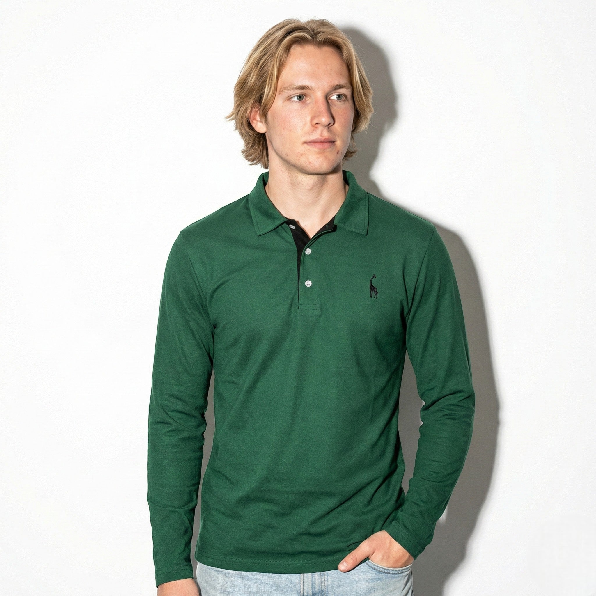 Arthur - Men's Long-Sleeved Polo Shirt with Contrast Detail