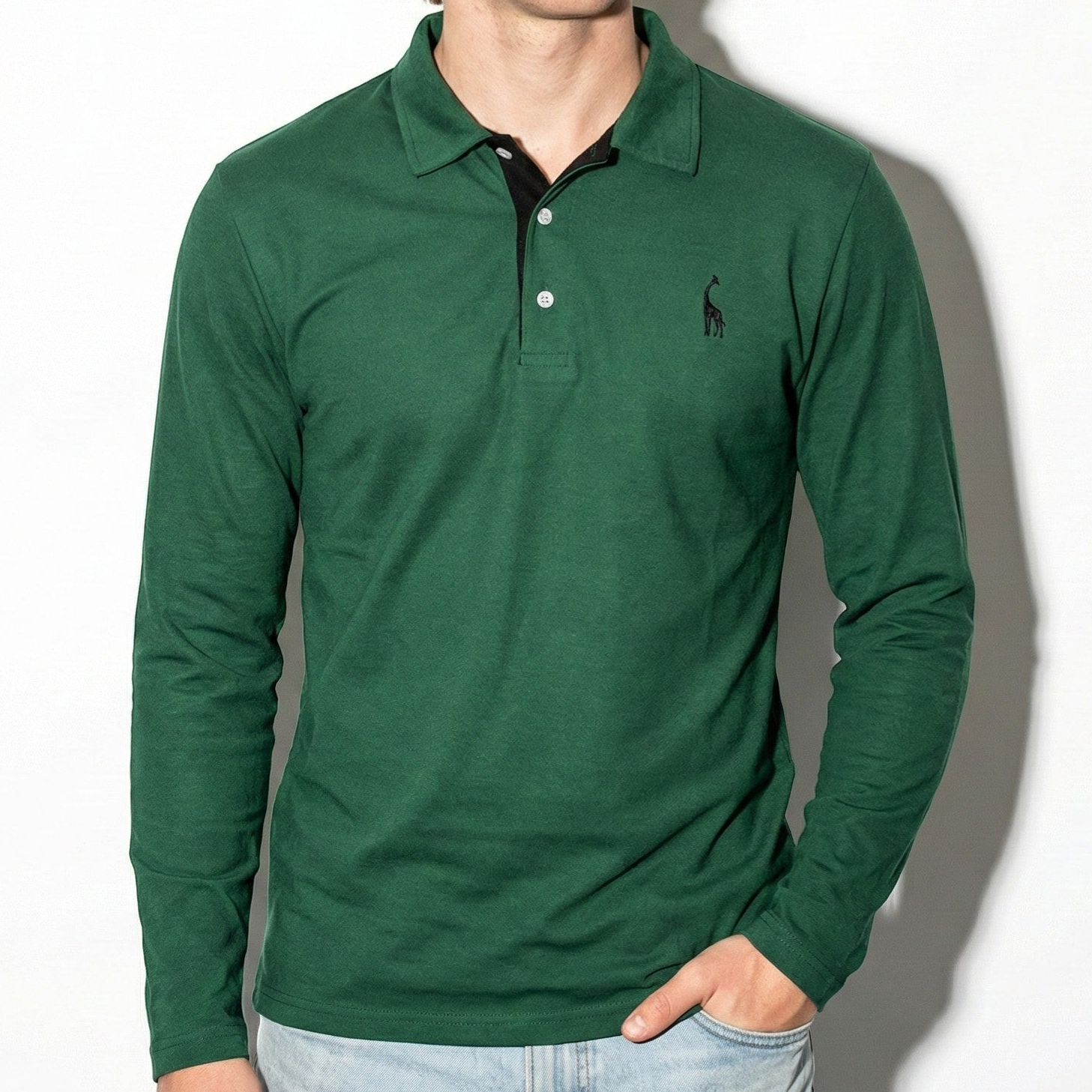 Arthur - Men's Long-Sleeved Polo Shirt with Contrast Detail