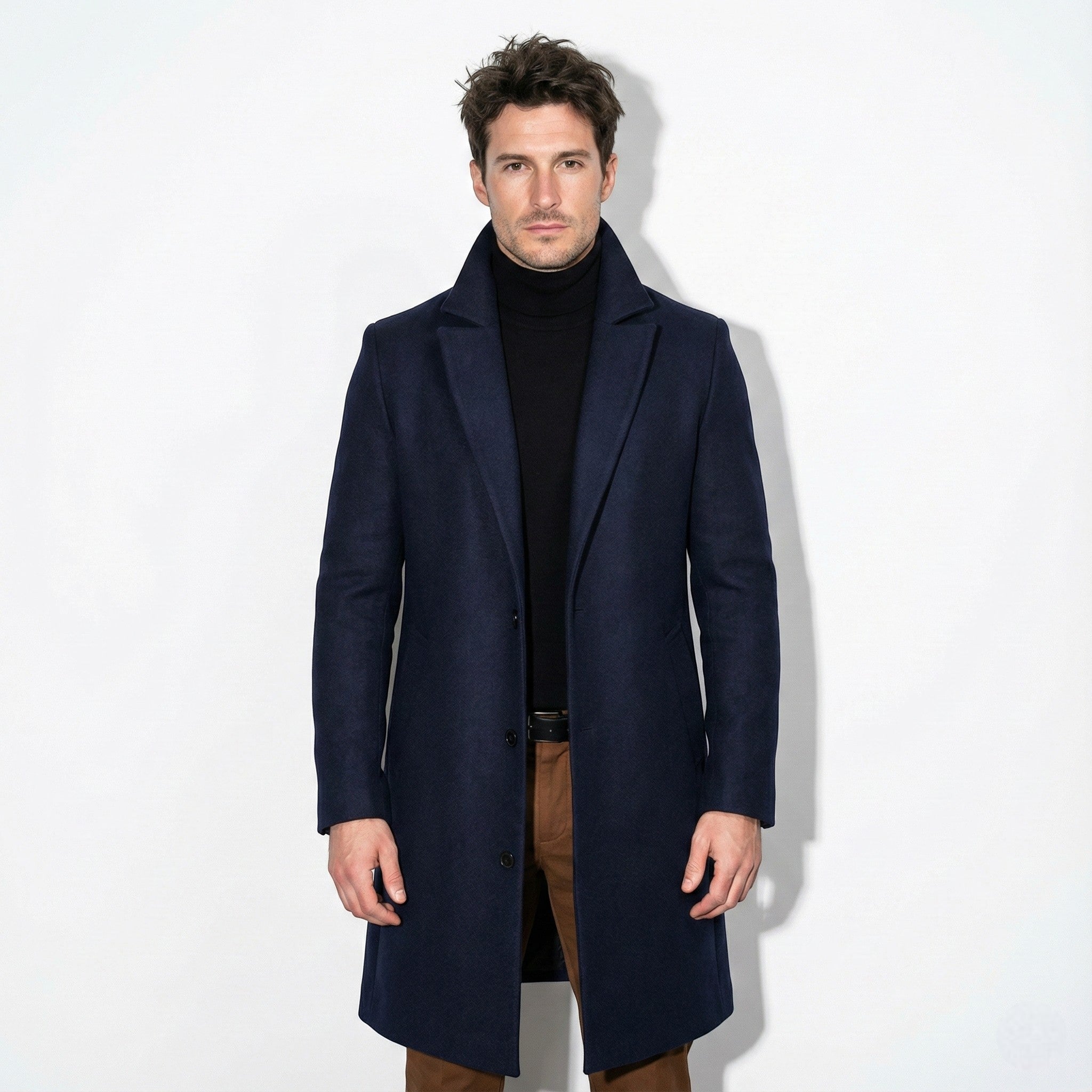 Men’s Single-Breasted Overcoat with Notched Lapel