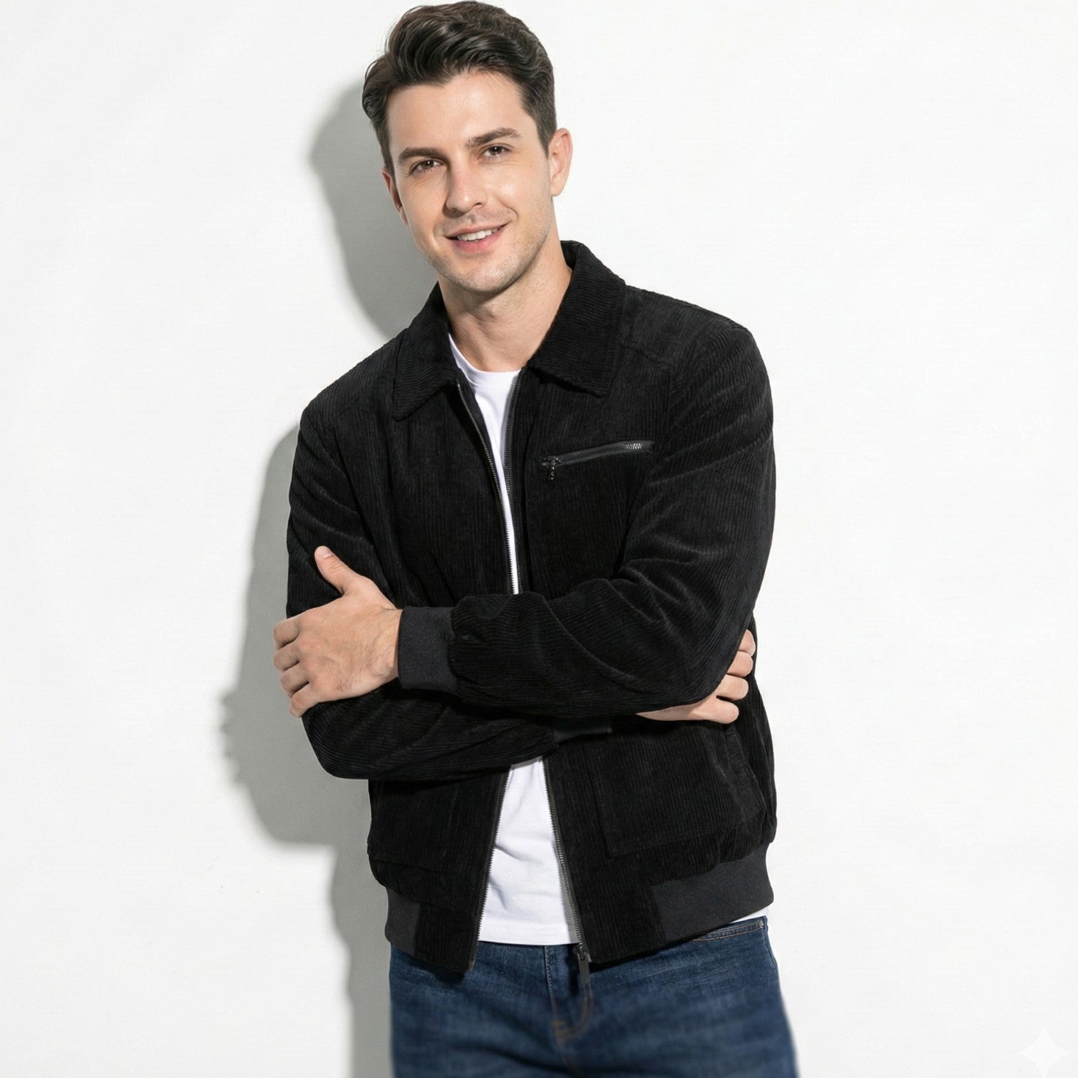Men's Full-zipped Corduroy Jacket with Front Pockets