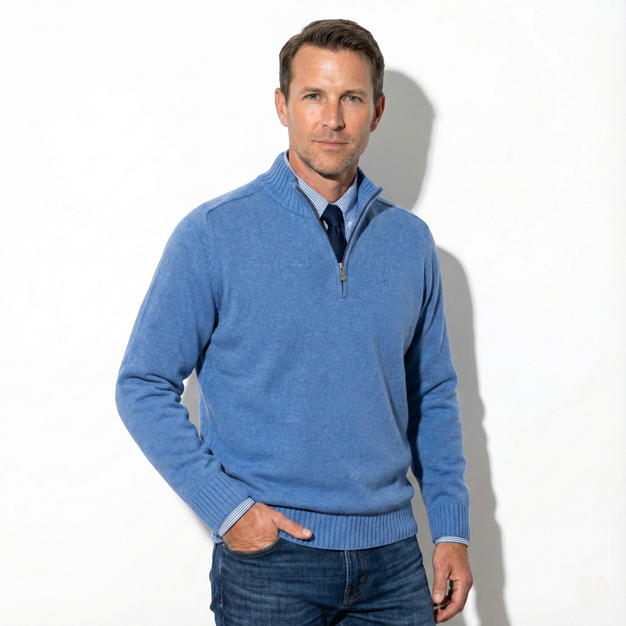 Men’s Quarter-Zip Sweater with Mock Neck and Ribbed Cuffs