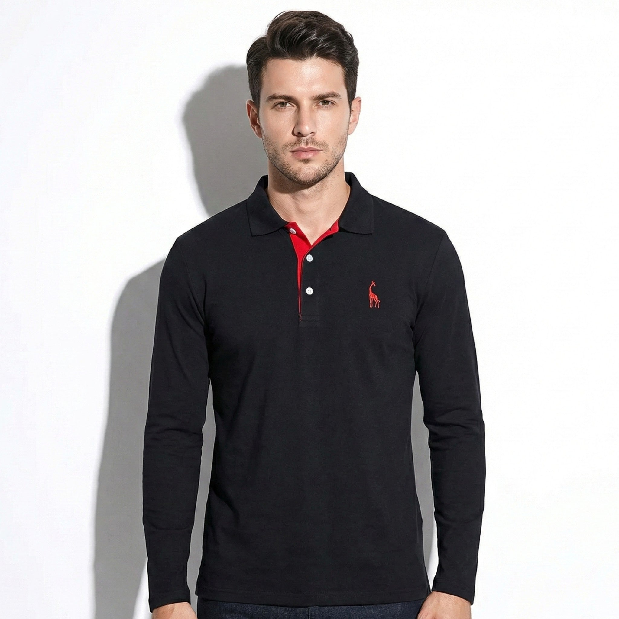Arthur - Men's Long-Sleeved Polo Shirt with Contrast Detail
