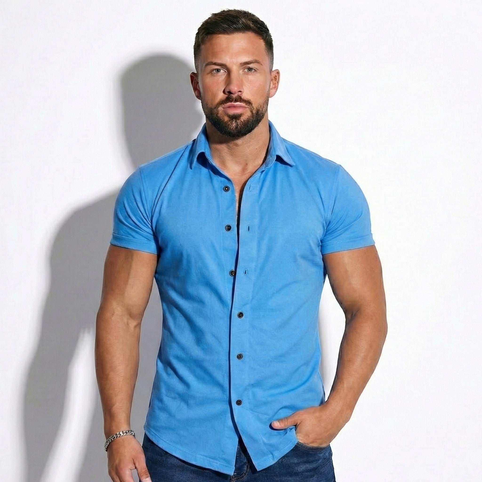Gerald - Men's Slim-Fit Short Sleeve Shirt with Button Front