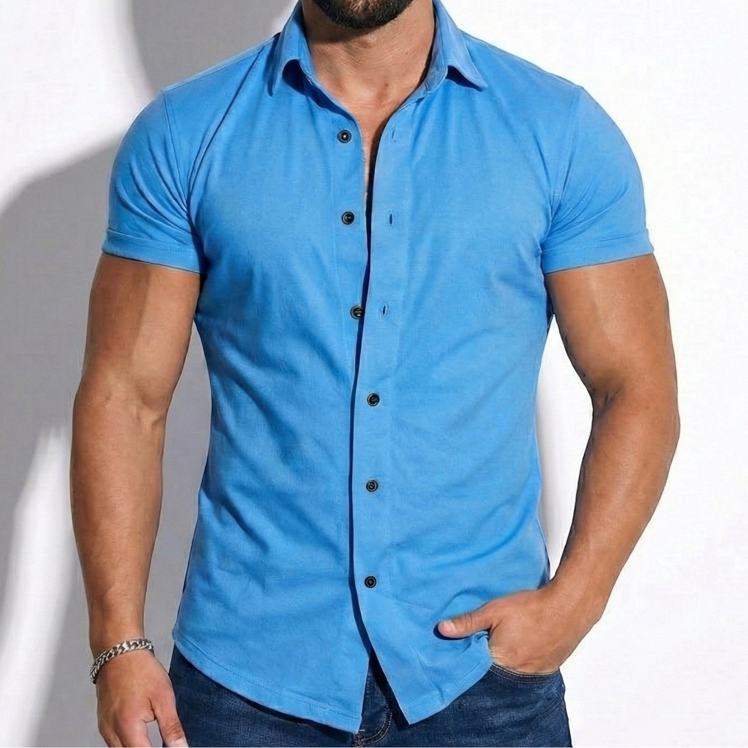 Gerald - Men's Slim-Fit Short Sleeve Shirt with Button Front