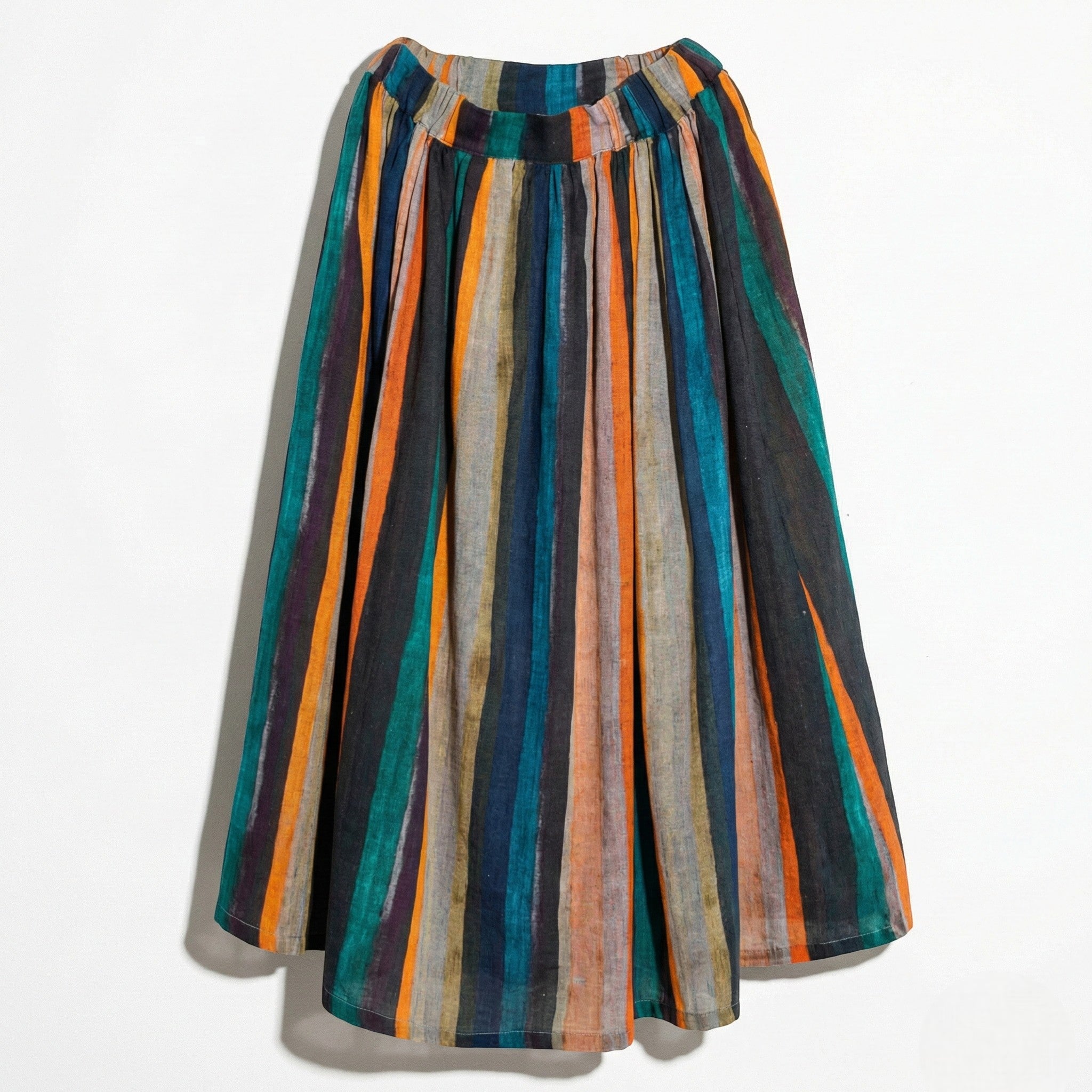 Amelia - Women's Striped A-Line Maxi Skirt with Elastic Waist