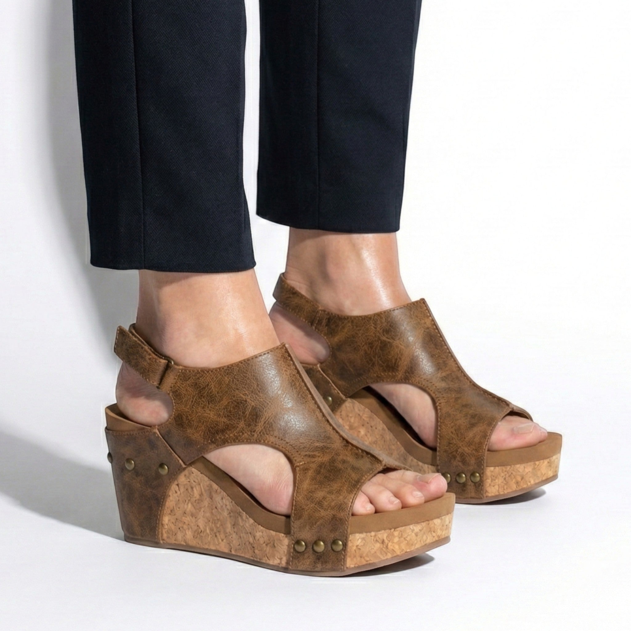 Valery - Women’s Open Toe Wedge Sandals with Adjustable Strap