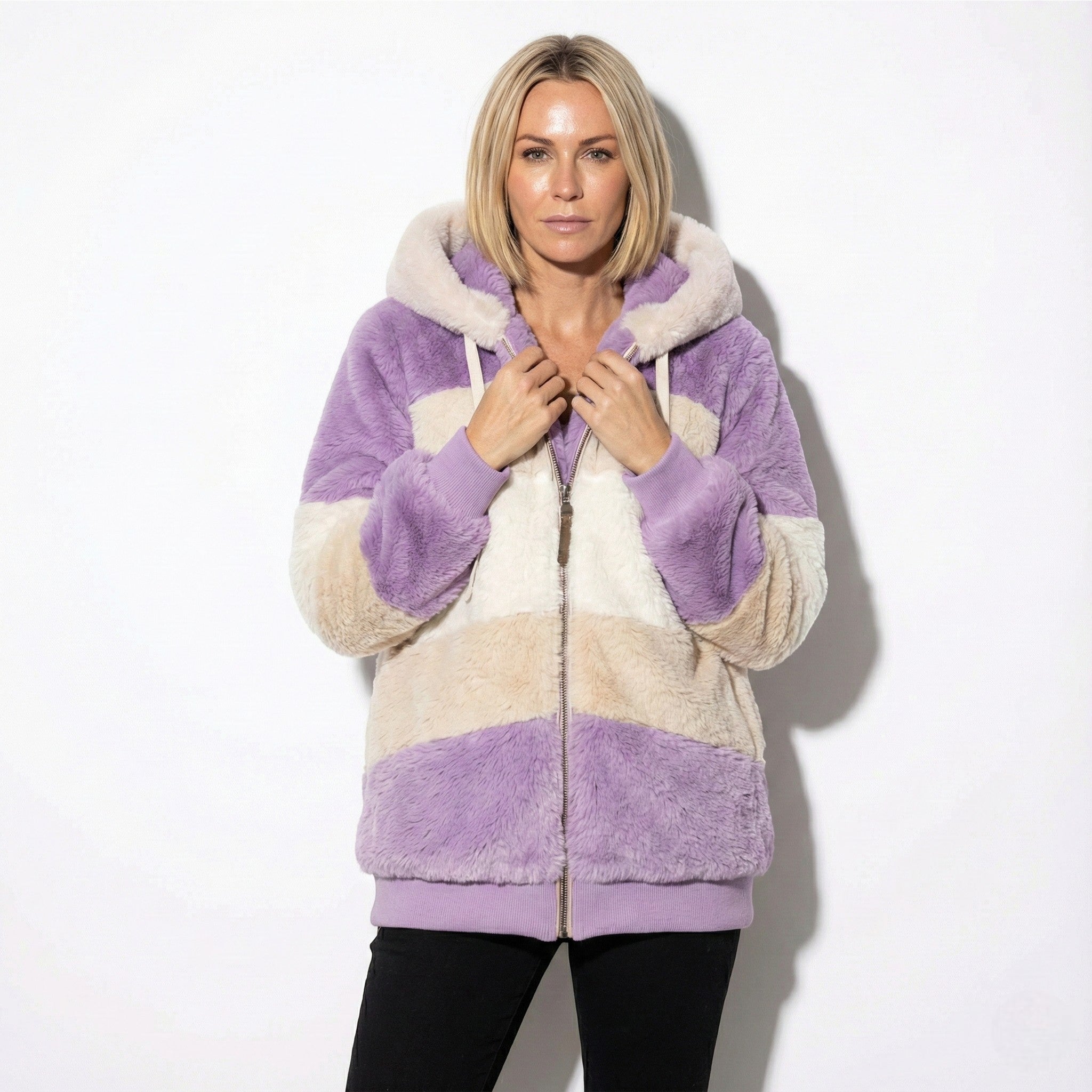 Women's Overized Faux Fur Jacket with Hood