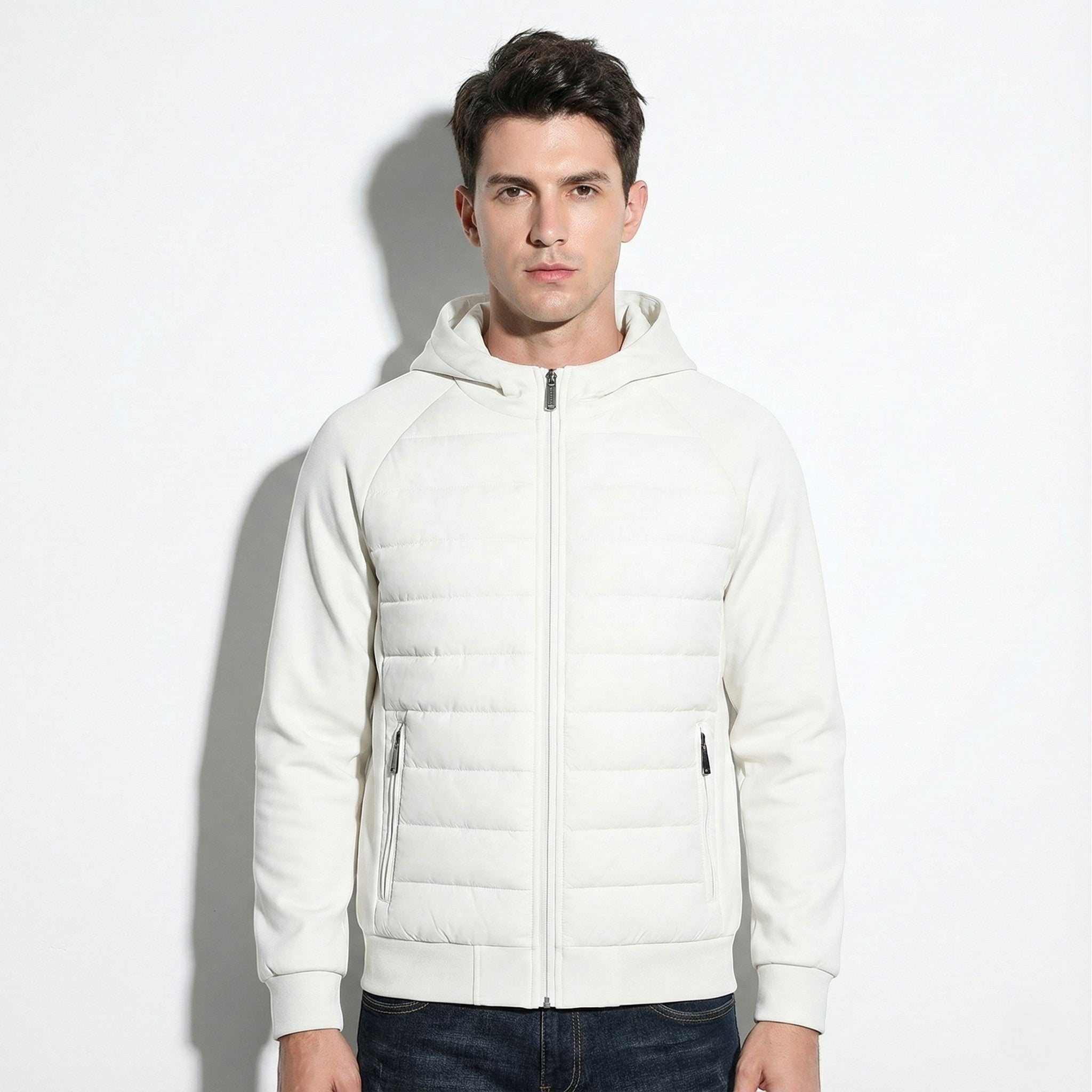 Men's Puffer Jacket with Hood and Zipper Side Pockets