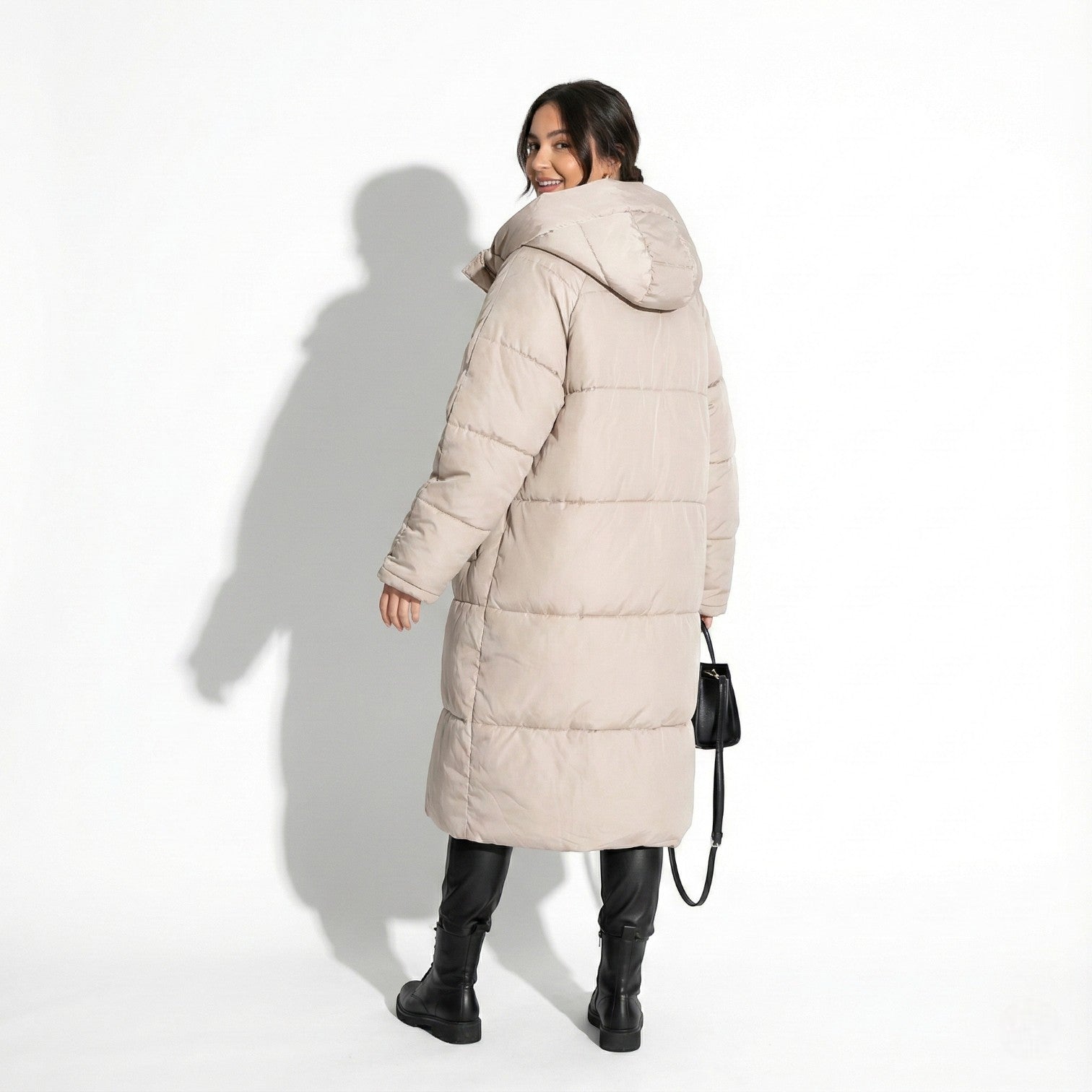 Women’s Water-Repellent Longline Puffer Jacket with Hood