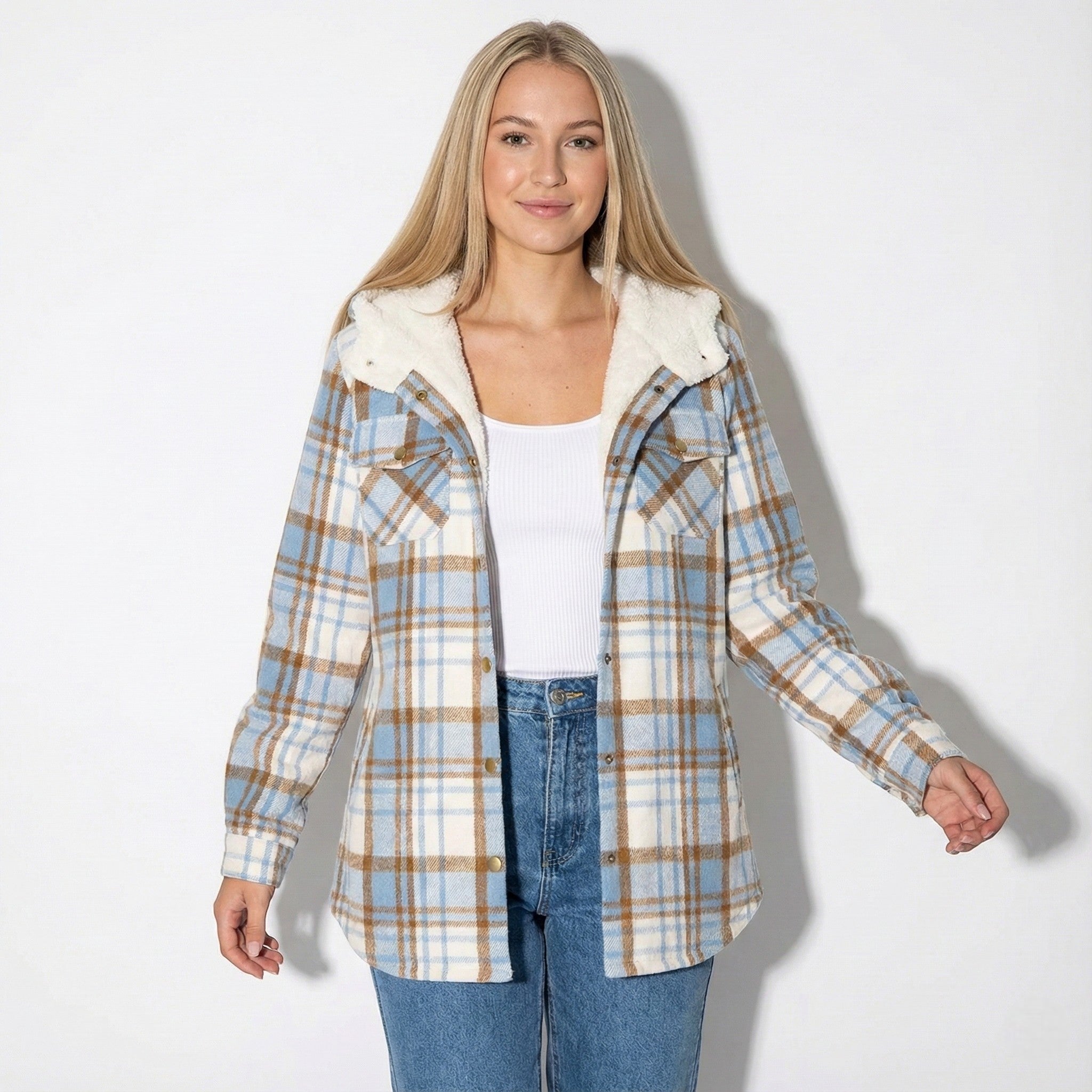 Women's Overshirt Jacket with Plaid Pattern