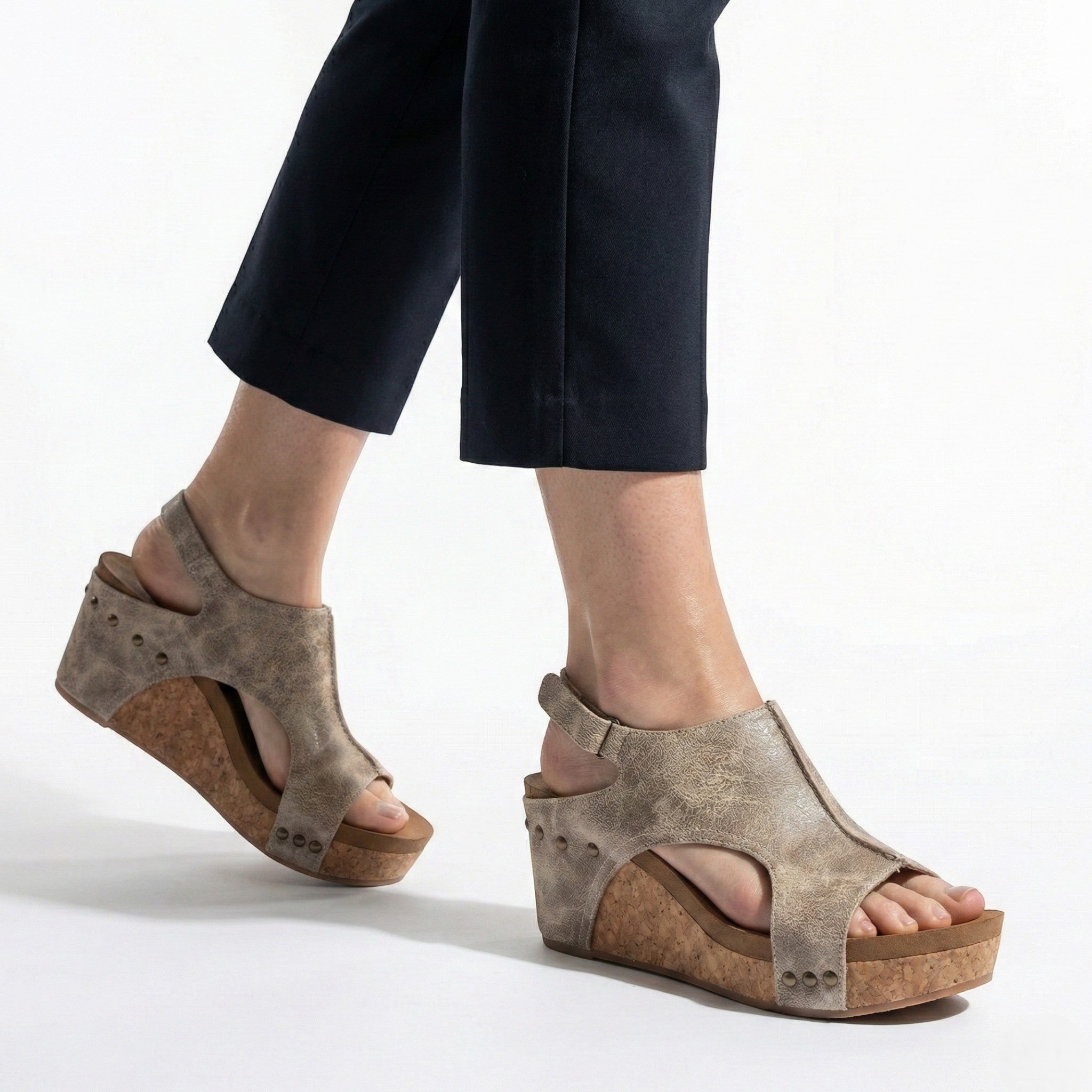 Valery - Women’s Open Toe Wedge Sandals with Adjustable Strap