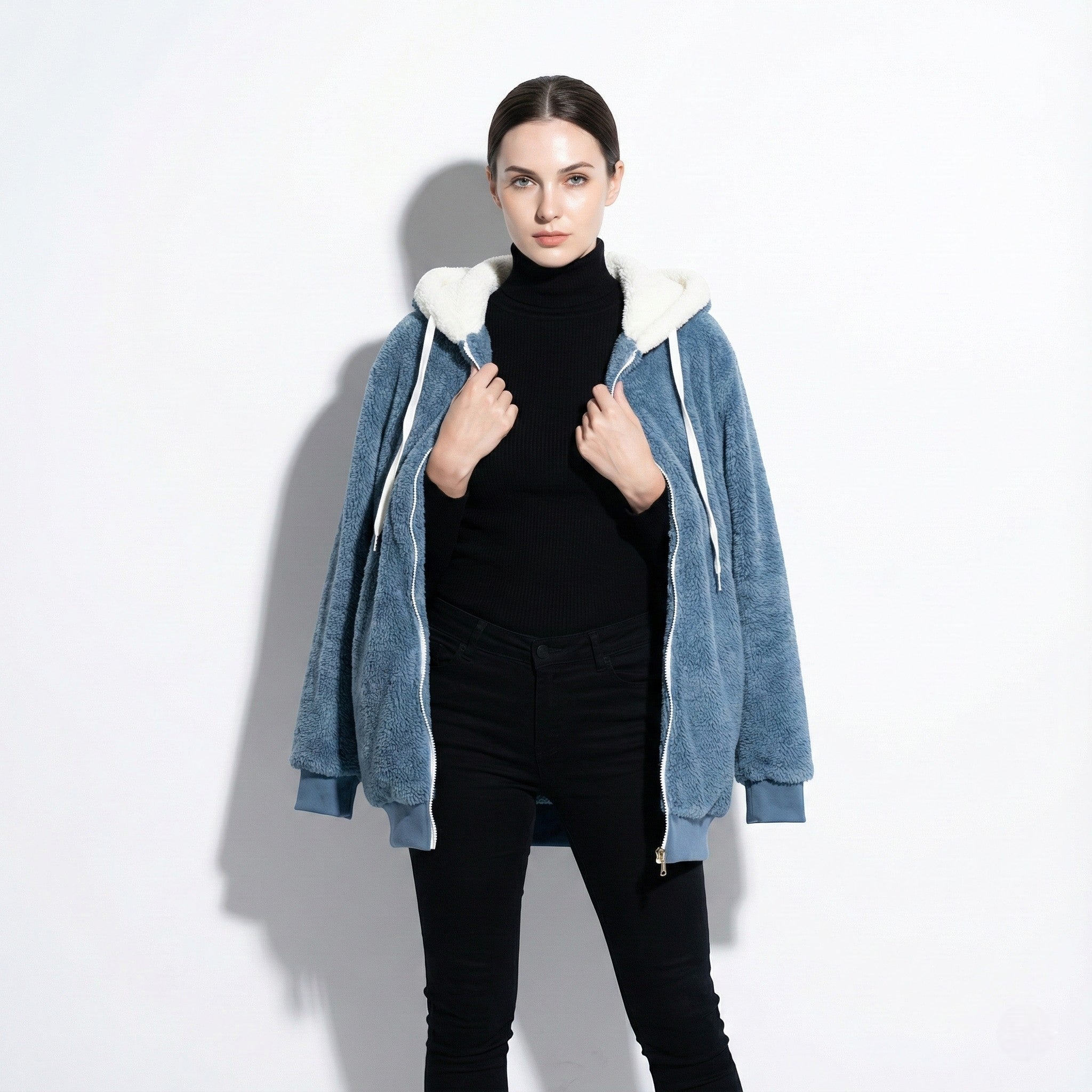 Women's Oversized Zip-Up Hoodie with Drawstring Hood