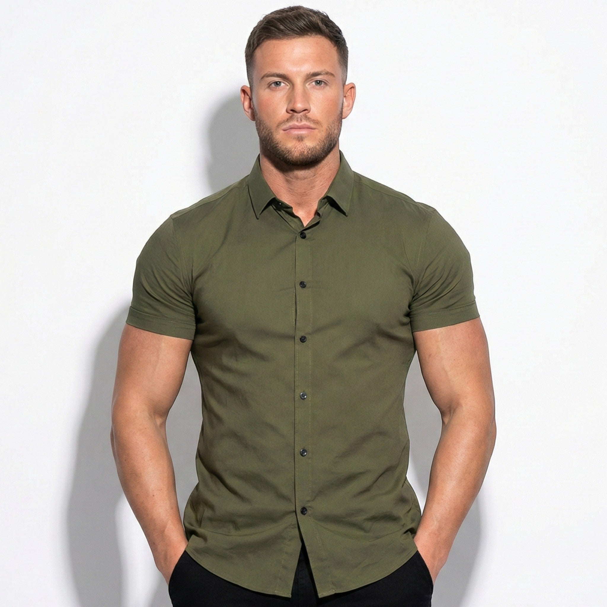 Gerald - Men's Slim-Fit Short Sleeve Shirt with Button Front