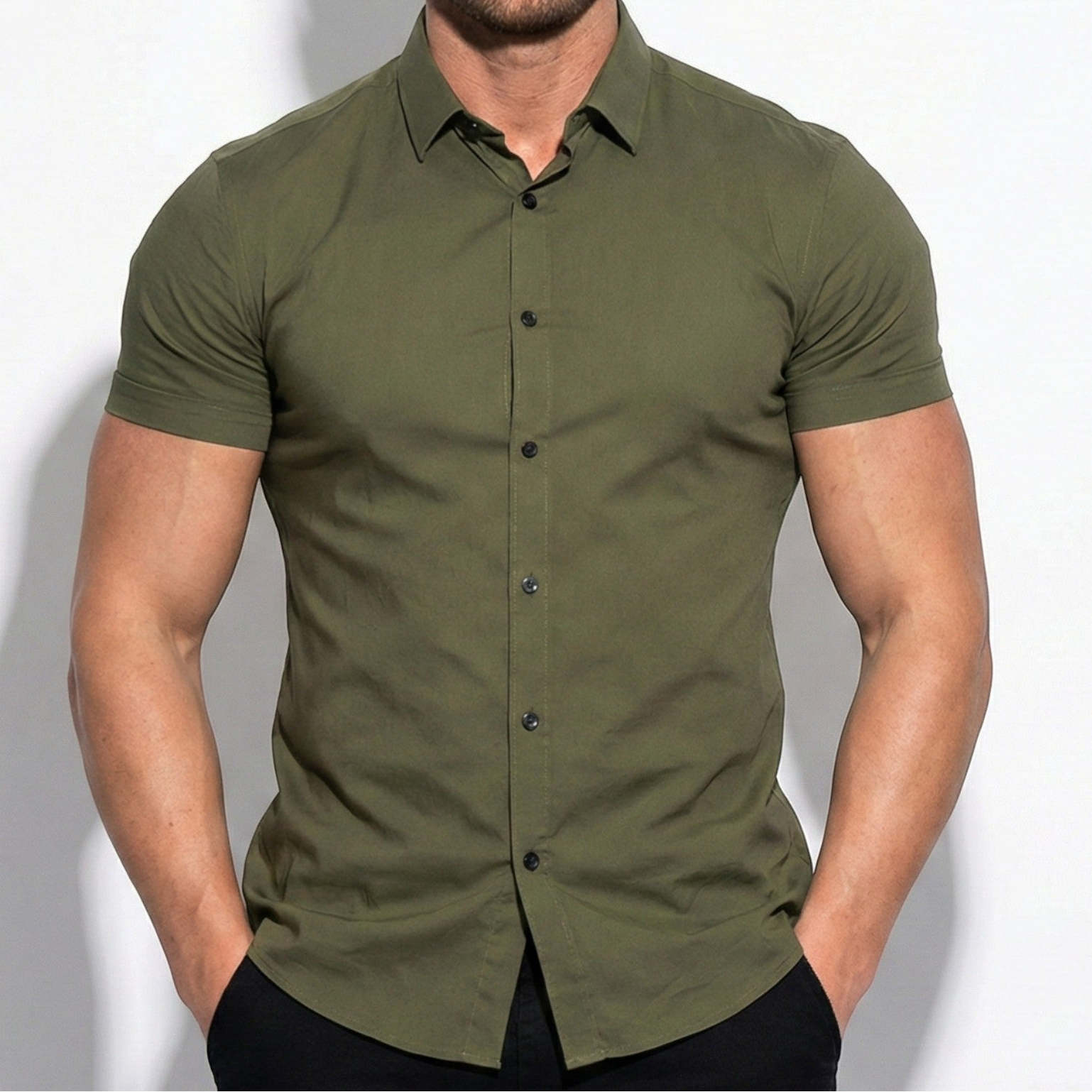 Gerald - Men's Slim-Fit Short Sleeve Shirt with Button Front