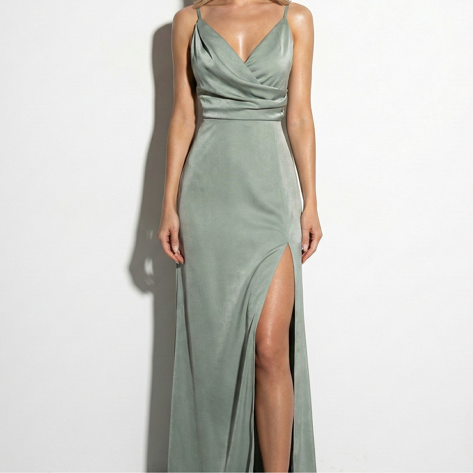 Lila - Women's Spaghetti Strap Wrap Maxi Dress with Side Slit