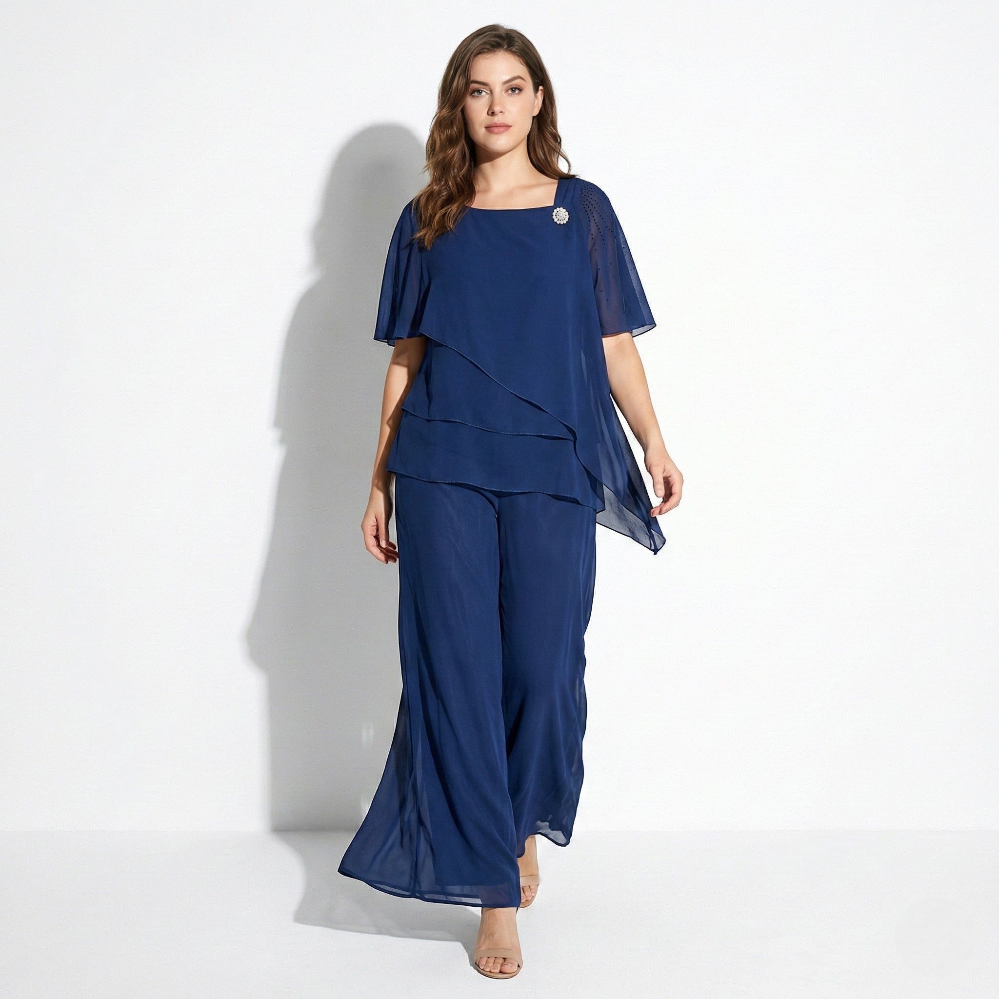 Maeve - Women's Two-Piece Set with Tiered Top and Wide-Leg Trousers