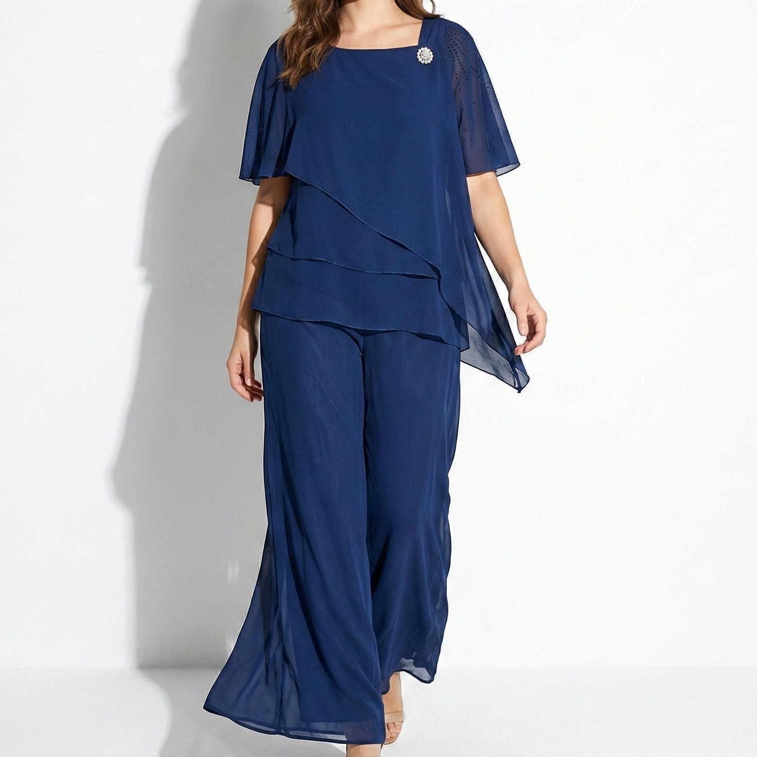 Maeve - Women's Two-Piece Set with Tiered Top and Wide-Leg Trousers