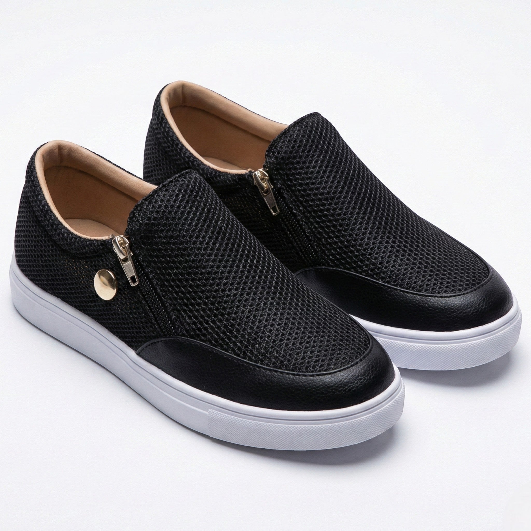 Liana - Women's Breathable Zip-Up Trainers with Textured Finish