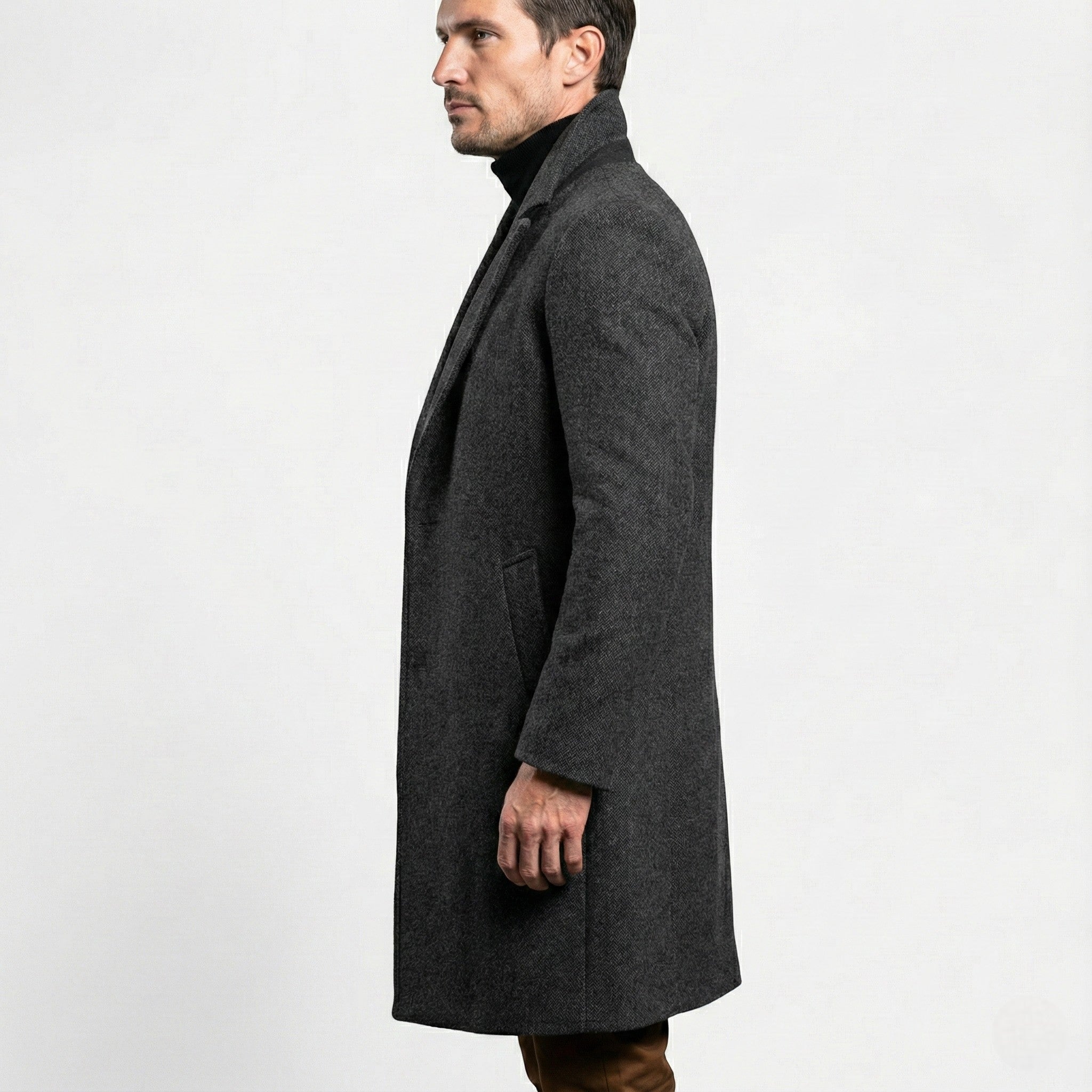 Men’s Single-Breasted Overcoat with Notched Lapel