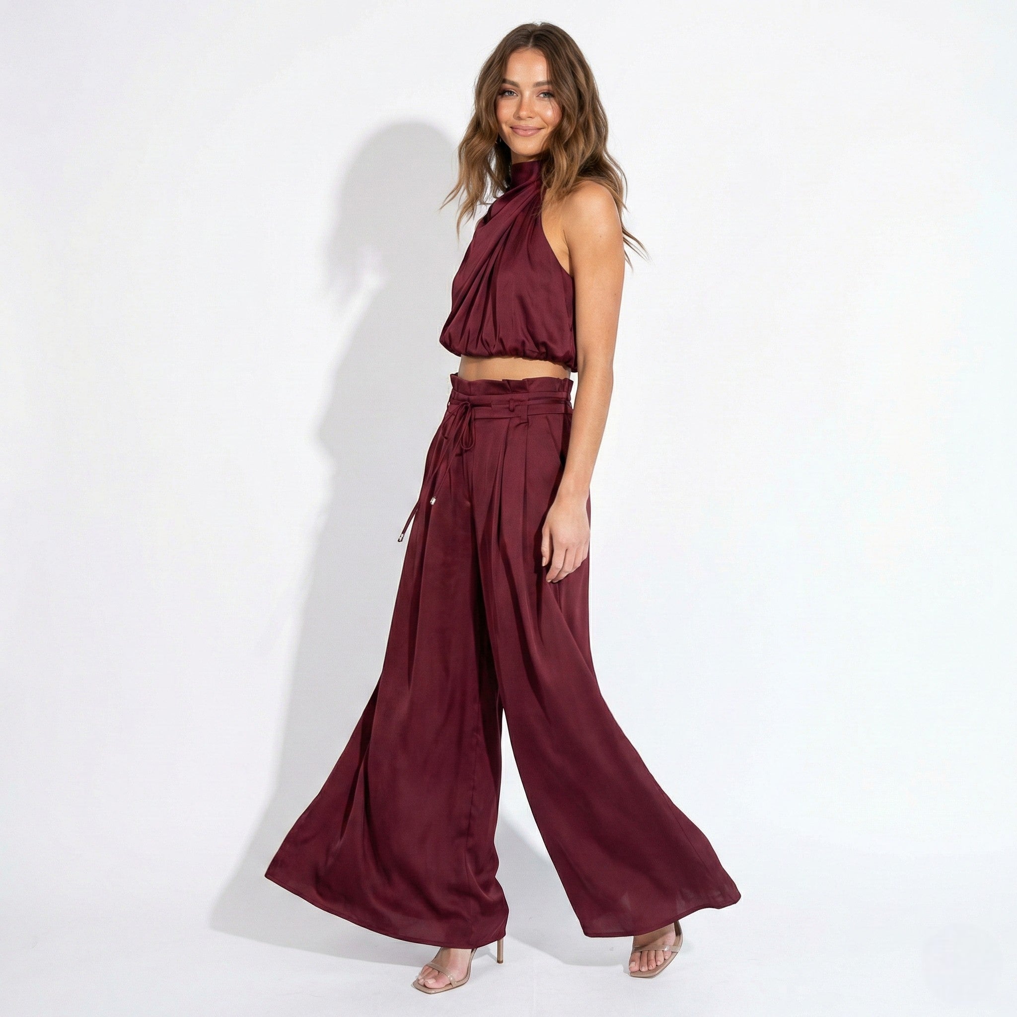 Eleanor - Women’s Sleeveless Halter Neck Top and Wide Leg Trouser Set