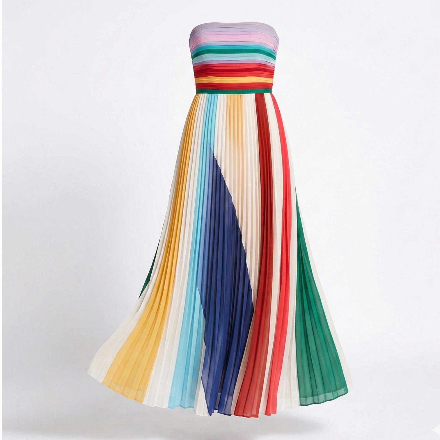 Isla - Women's Sleeveless Maxi Dress with Multicolour Stripes