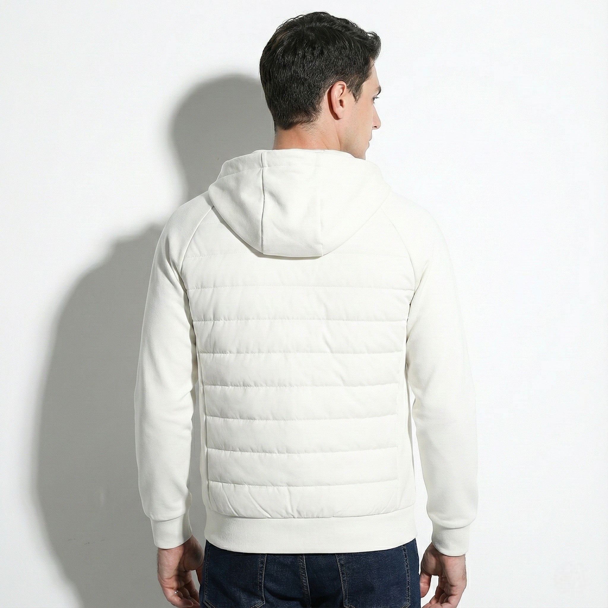 Men's Puffer Jacket with Hood and Zipper Side Pockets