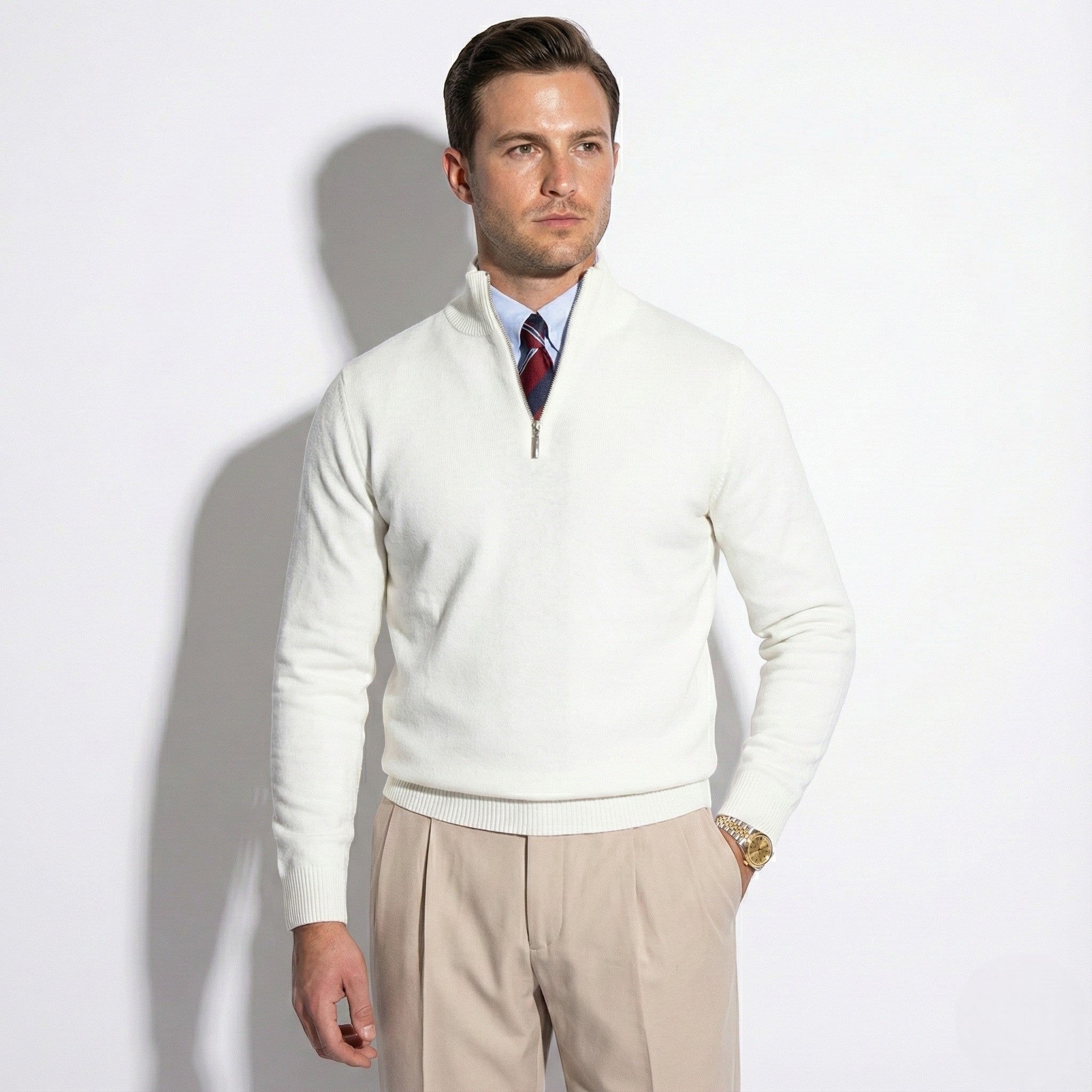 Noah – Men’s Wool Sweater with Half-Zip and High Collar