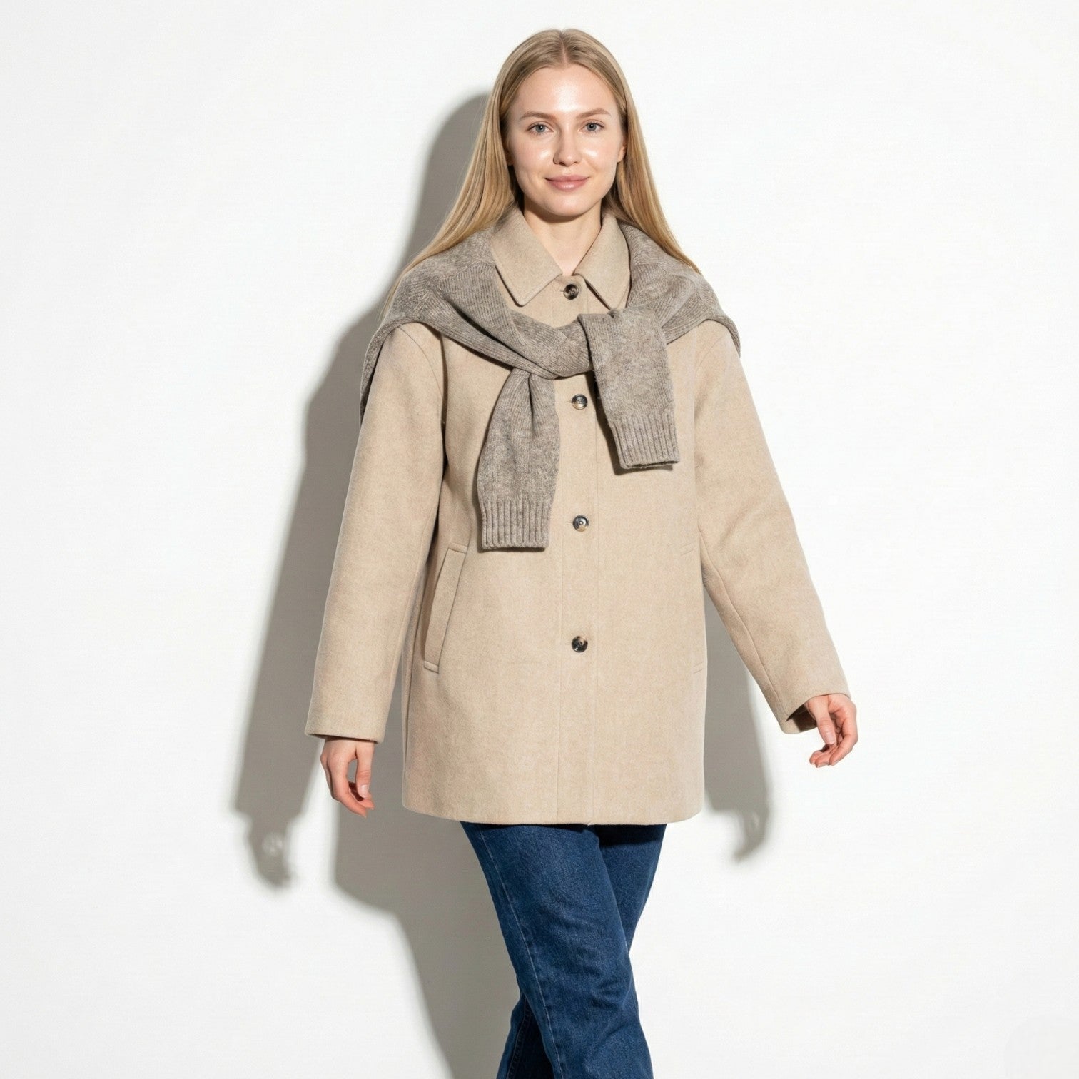Marlene – Women's Wool Blend Coat with Button Closure