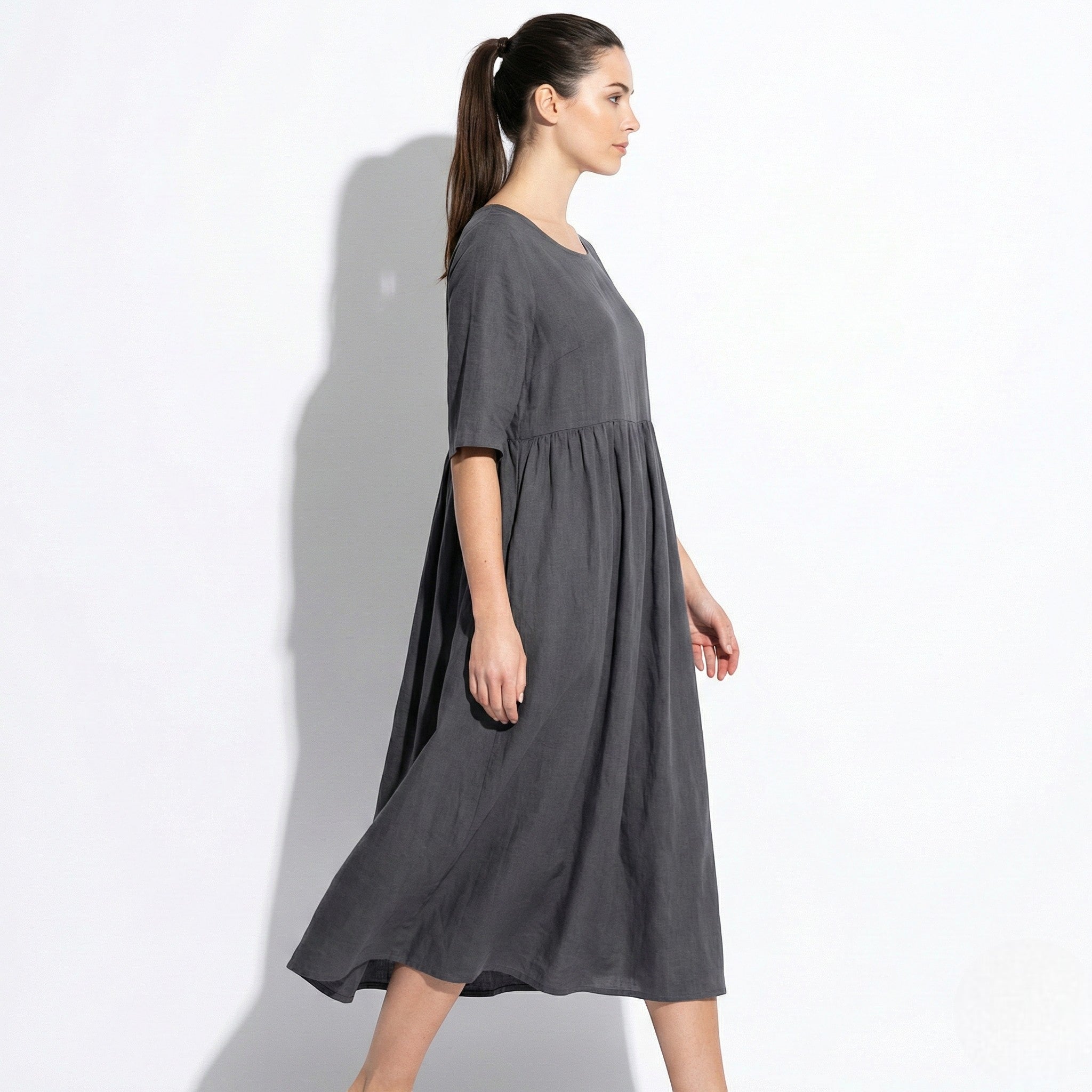 Florence - Women's Breathable Midi Dress with Functional Pockets