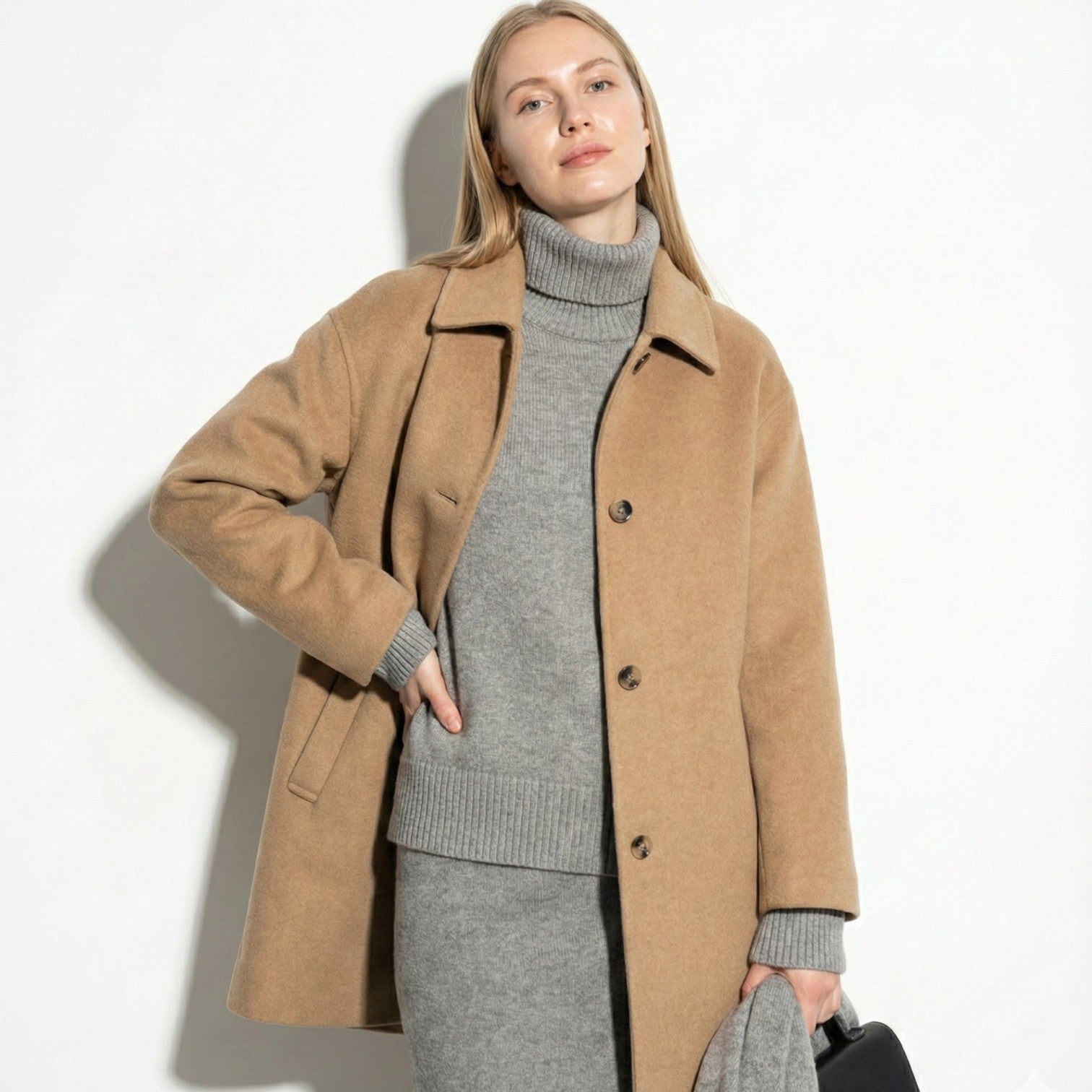 Marlene – Women's Wool Blend Coat with Button Closure