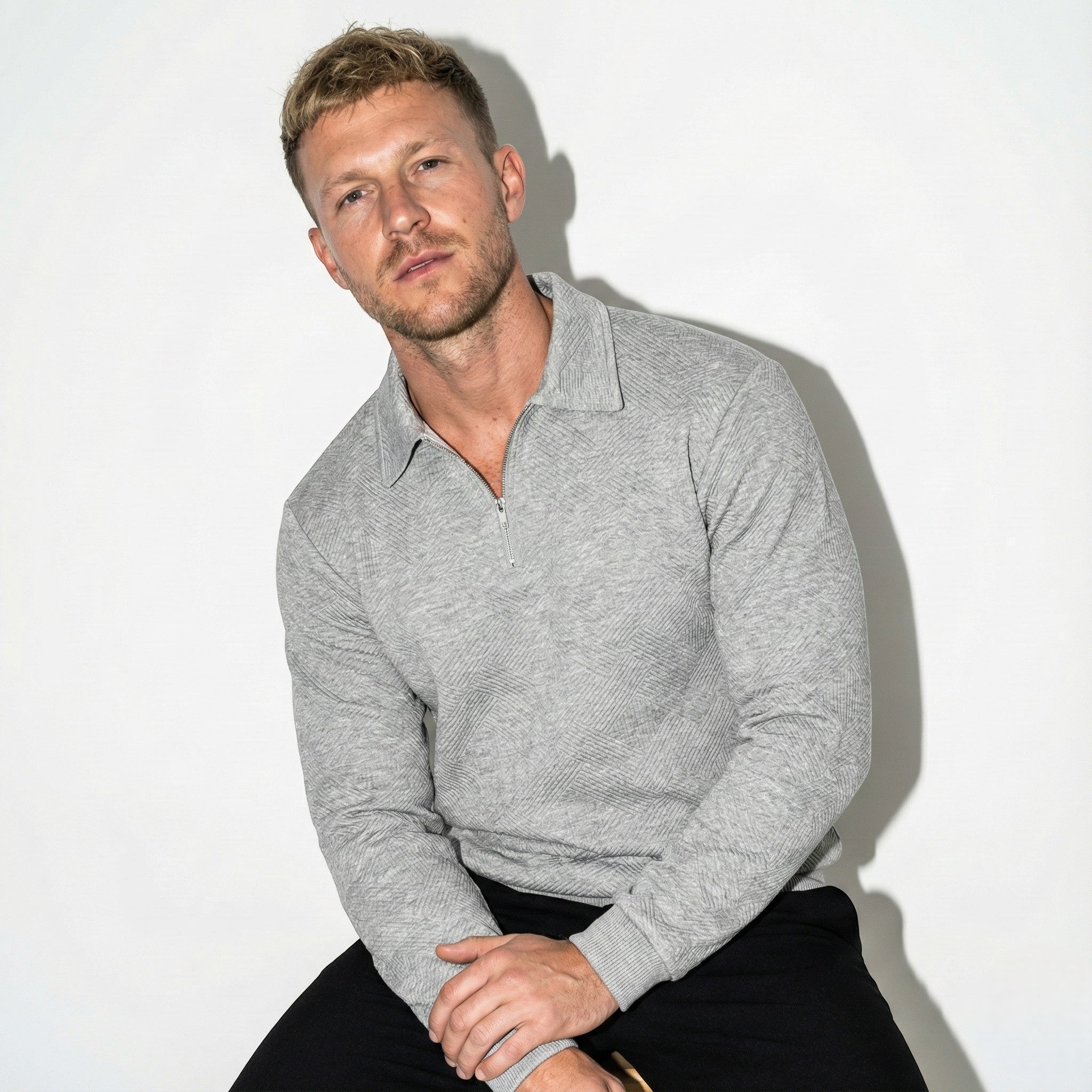 Bruno – Men’s Wool Sweater with Zip Collar