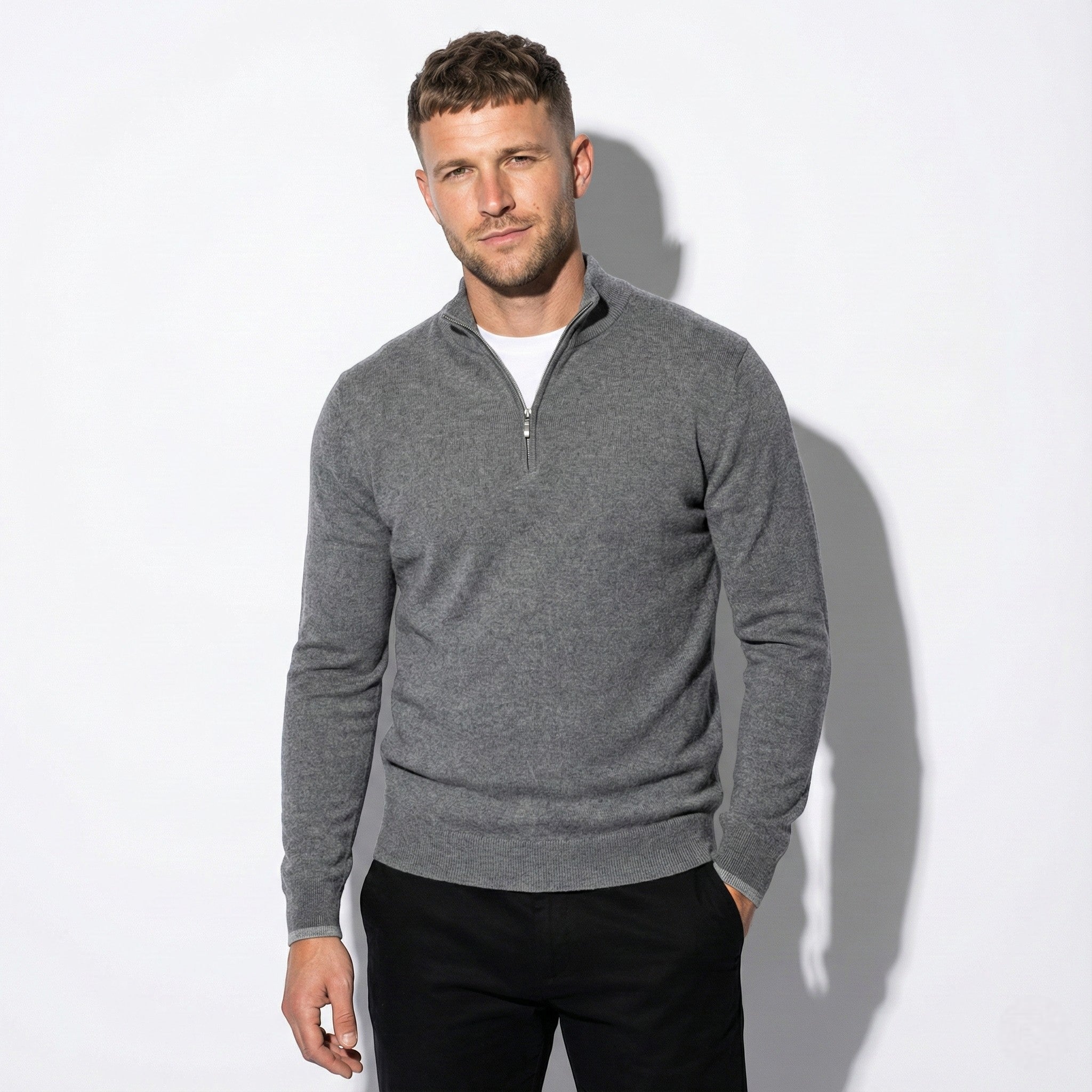 Men's Quarter-Zip Pullover Sweater with Stand Collar