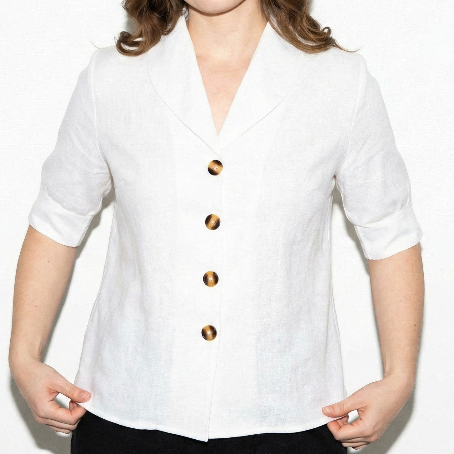 Florence - Women’s Short Sleeve Blouse with Shawl Collar