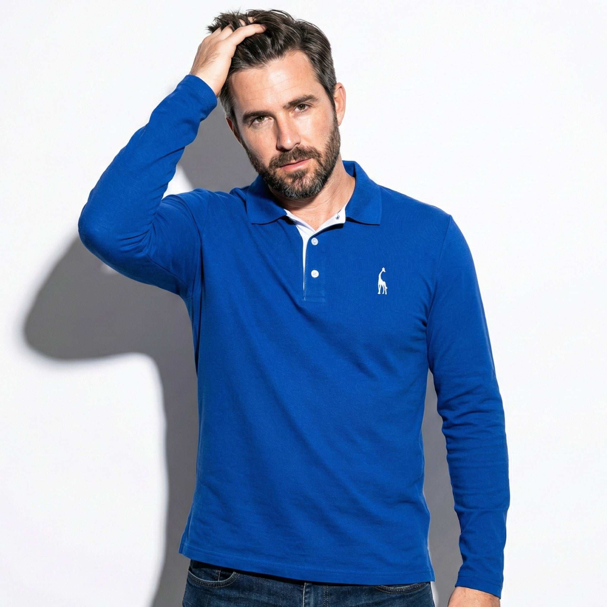 Arthur - Men's Long-Sleeved Polo Shirt with Contrast Detail