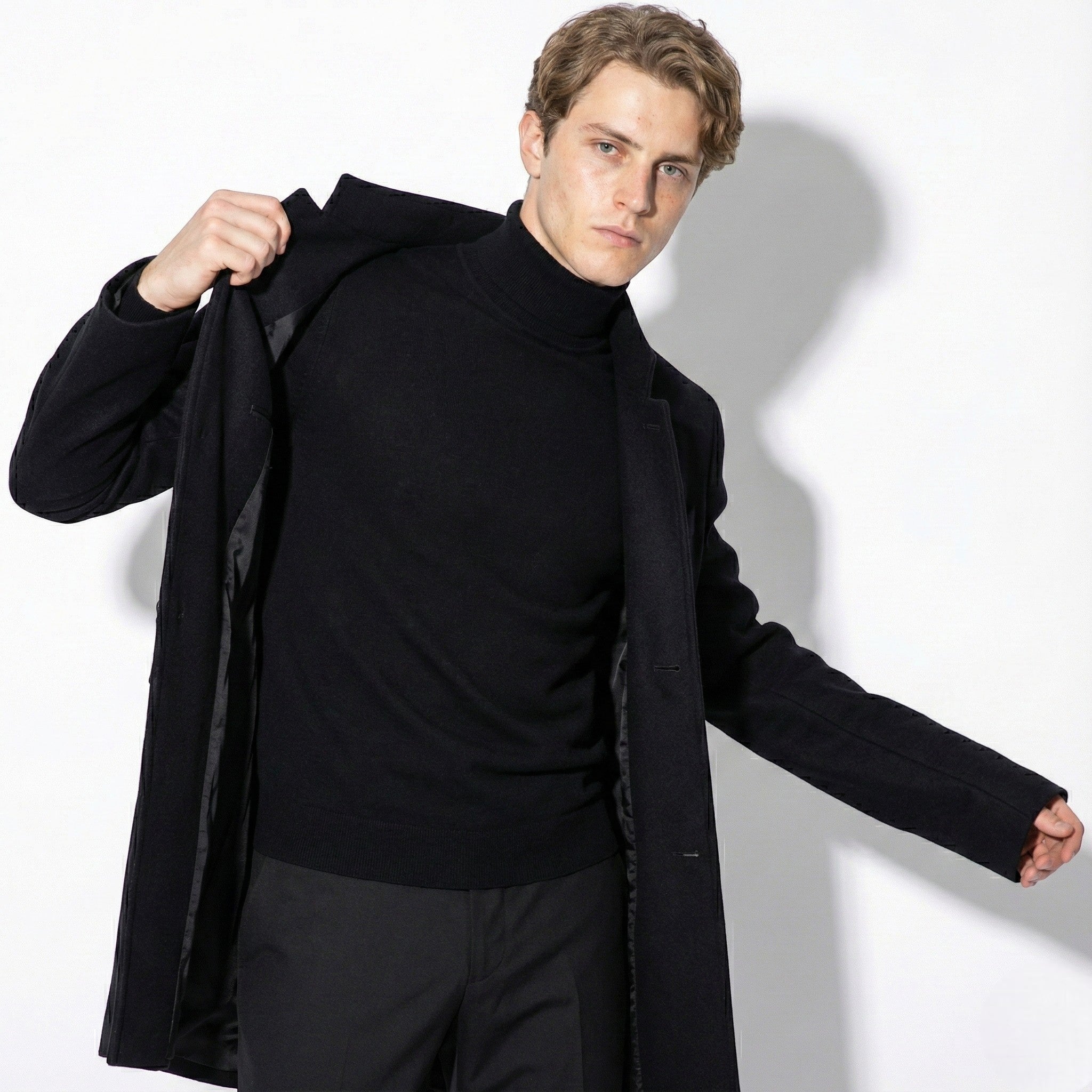 Men's Slim-Fit Overcoat with Stand Collar and Single Breasted Closure