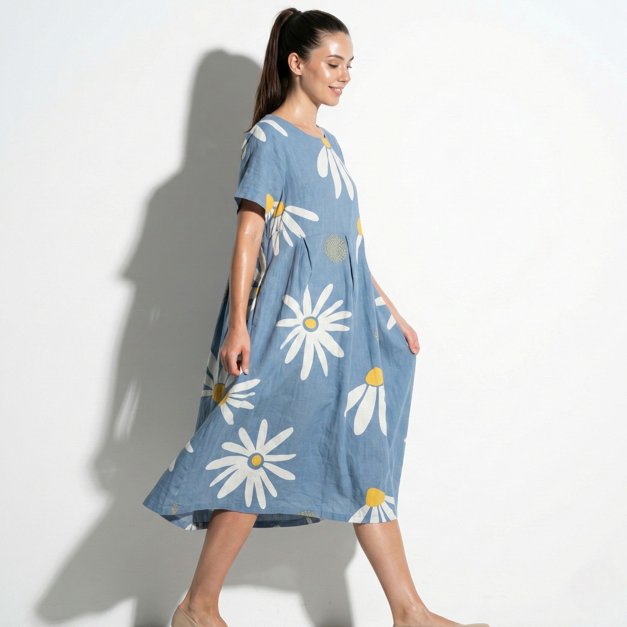 Amelia - Women’s Midi Dress with Abstract Print and Loose Fit