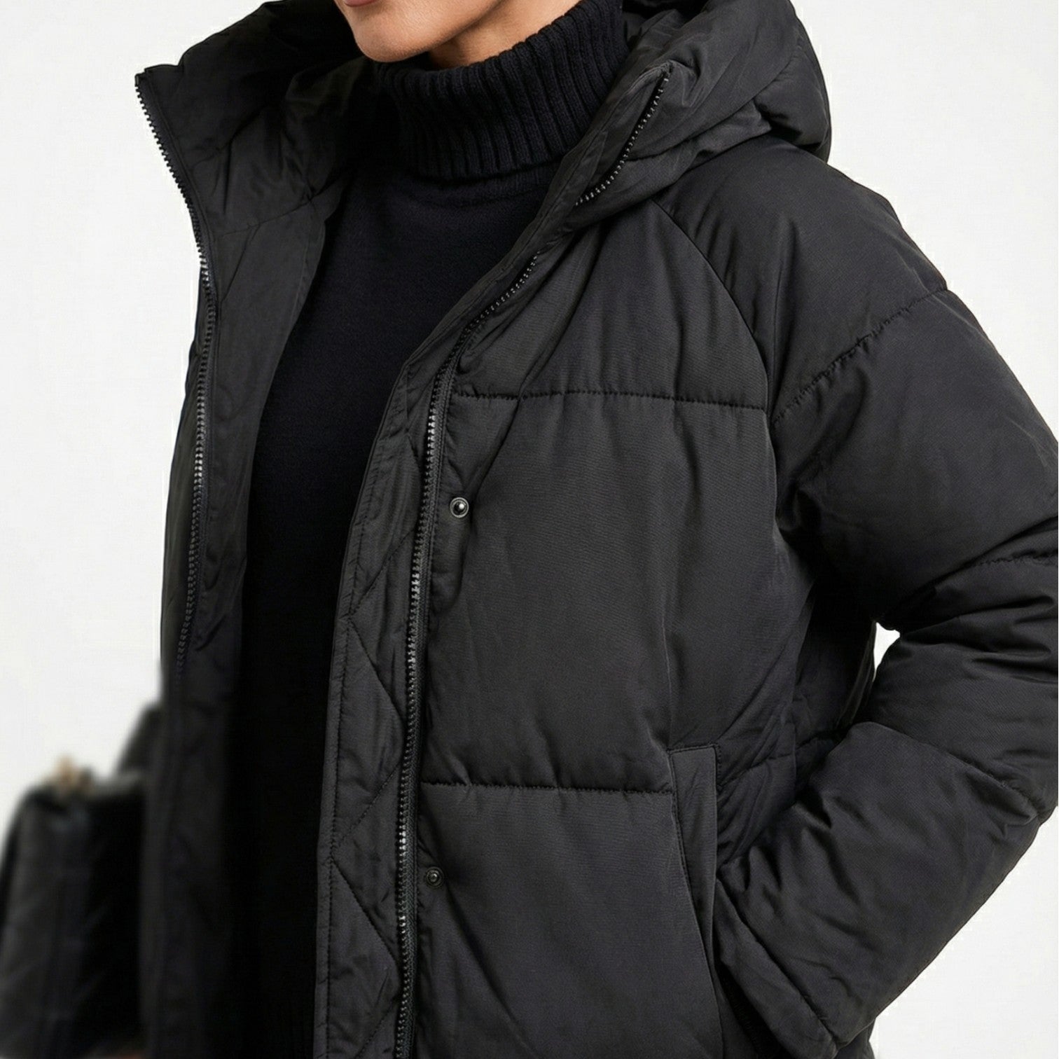 Women’s Water-Repellent Longline Puffer Jacket with Hood