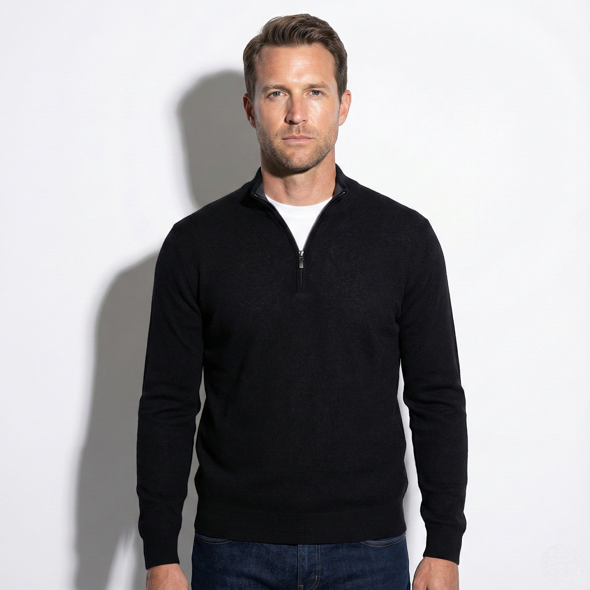 Men's Quarter-Zip Pullover Sweater with Stand Collar