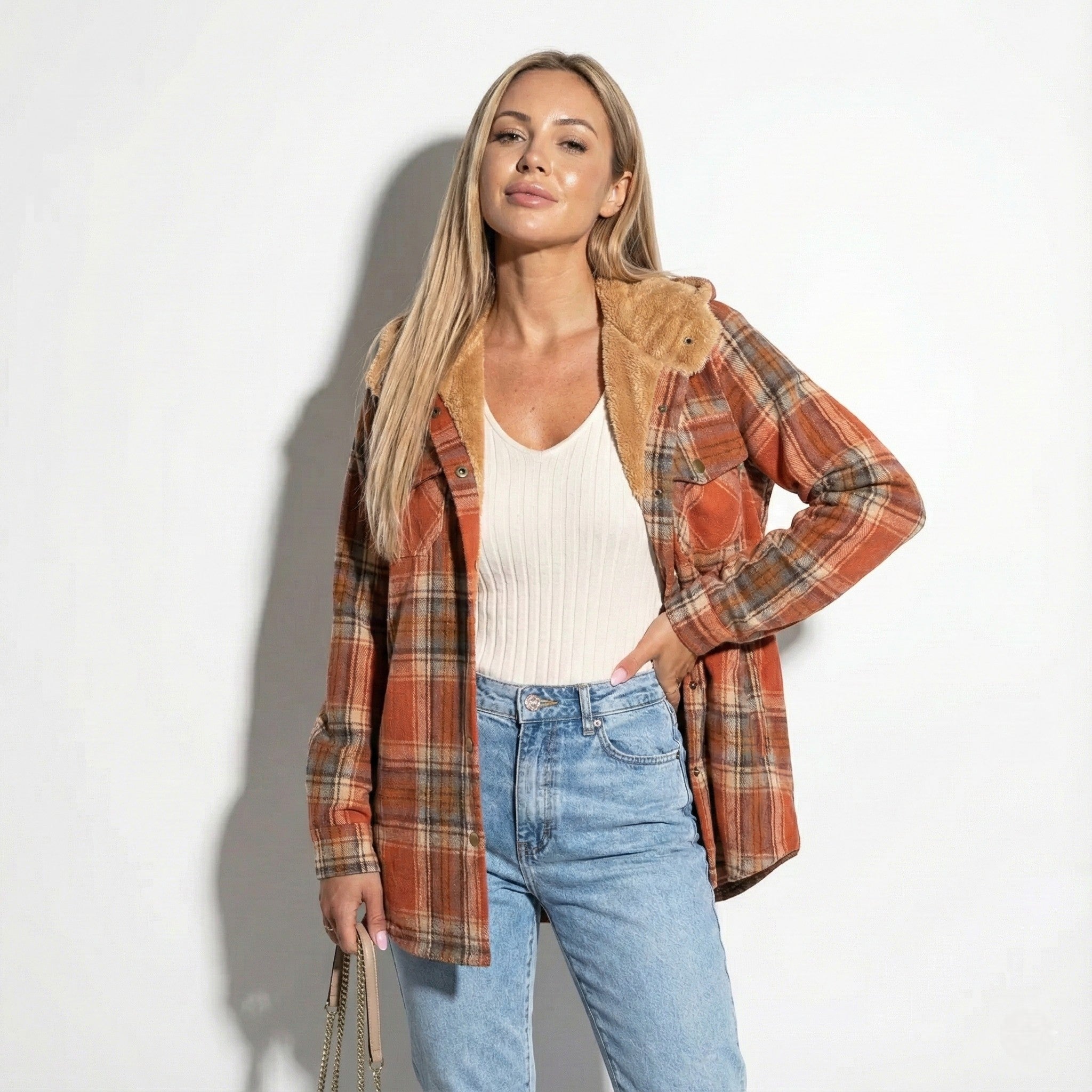 Women's Overshirt Jacket with Plaid Pattern