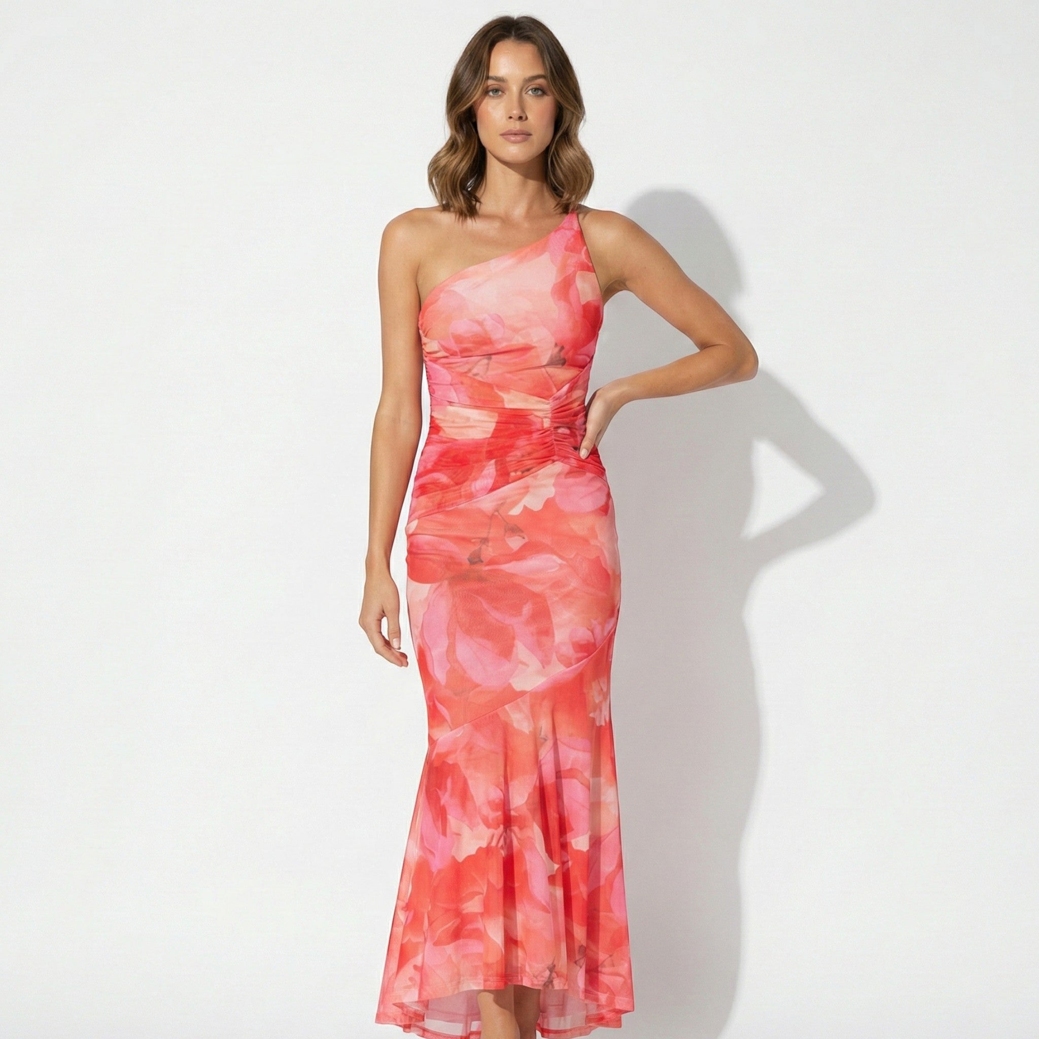 Amelia - Women's Floral Maxi Dress with One Shoulder Design