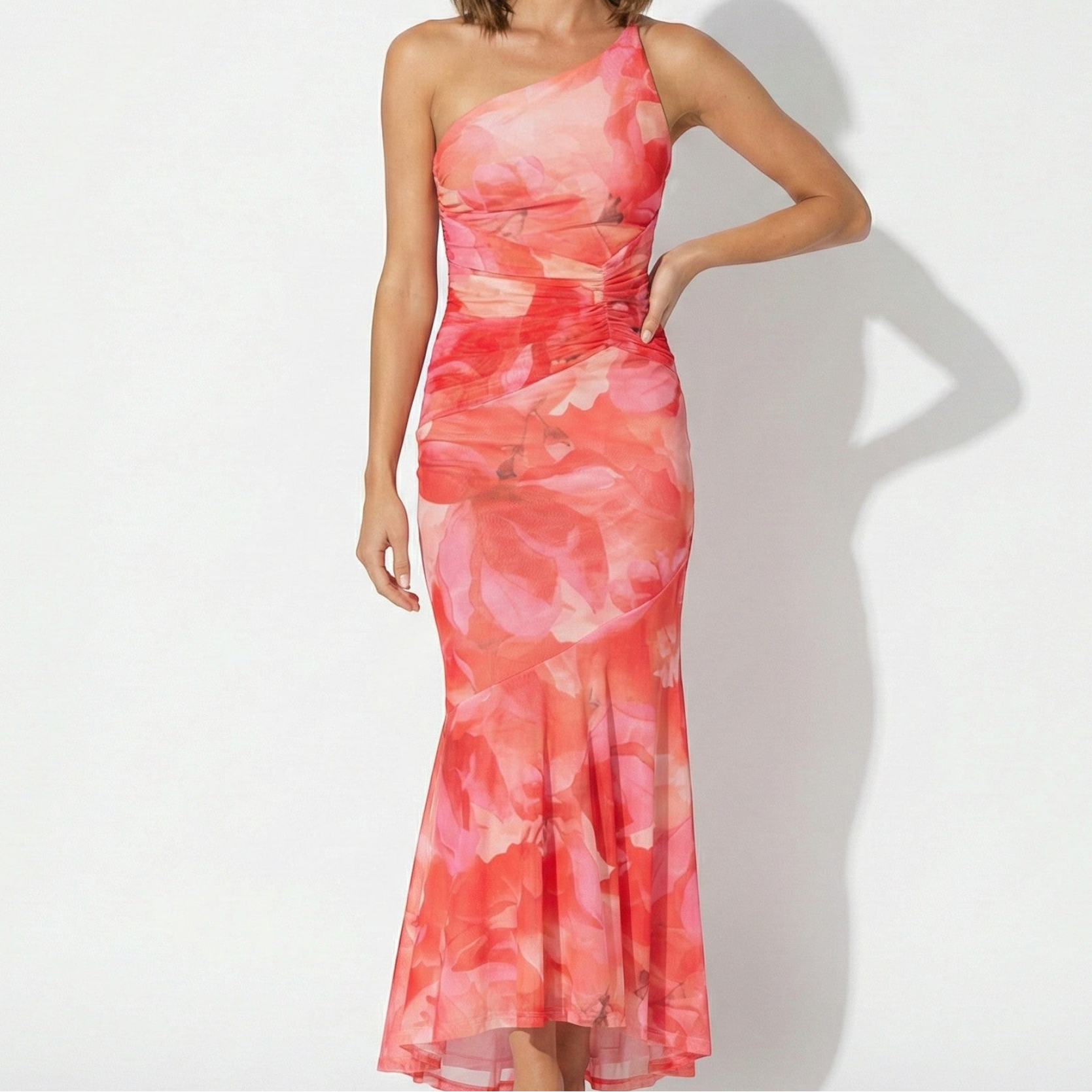 Amelia - Women's Floral Maxi Dress with One Shoulder Design