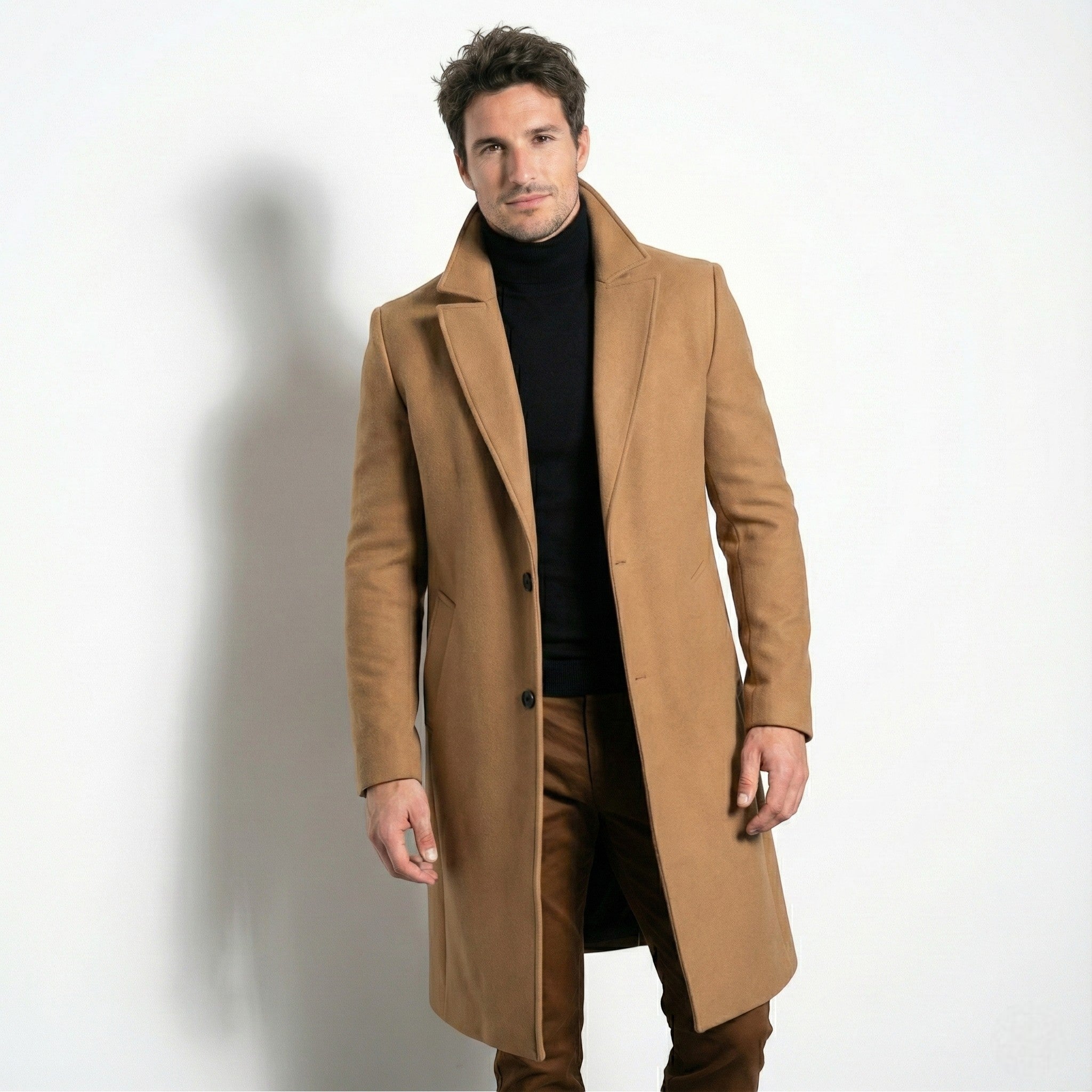 Men’s Single-Breasted Overcoat with Notched Lapel