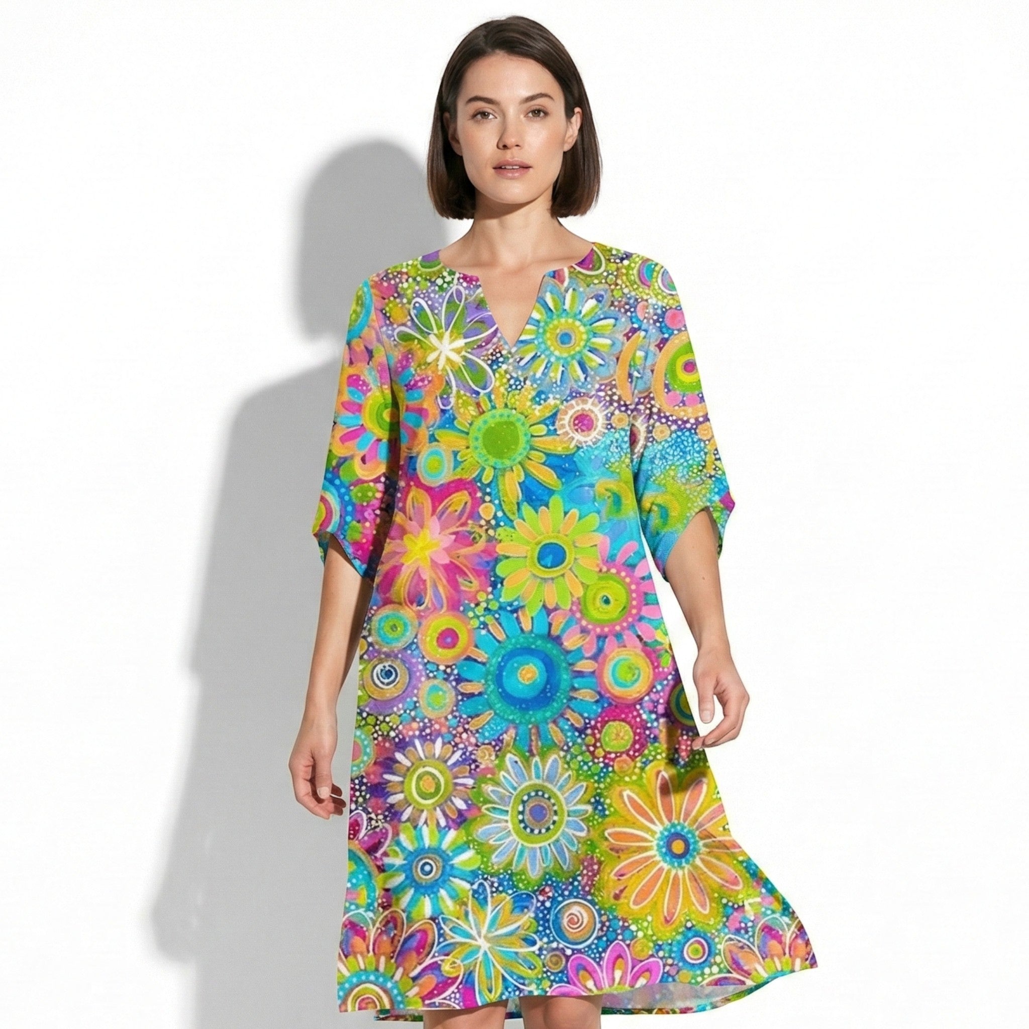 Florence - Women's Floral Print V-Neck Mini Dress
