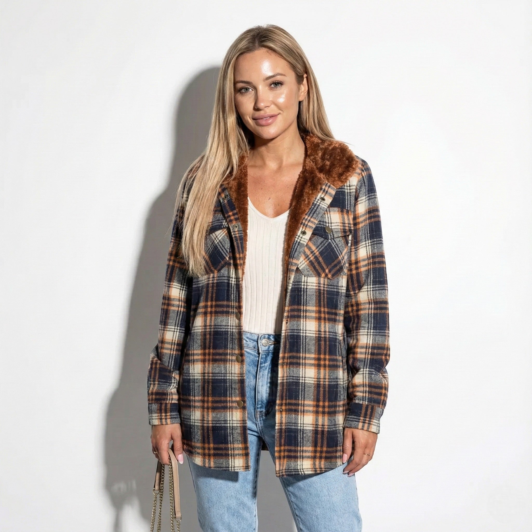 Women's Overshirt Jacket with Plaid Pattern